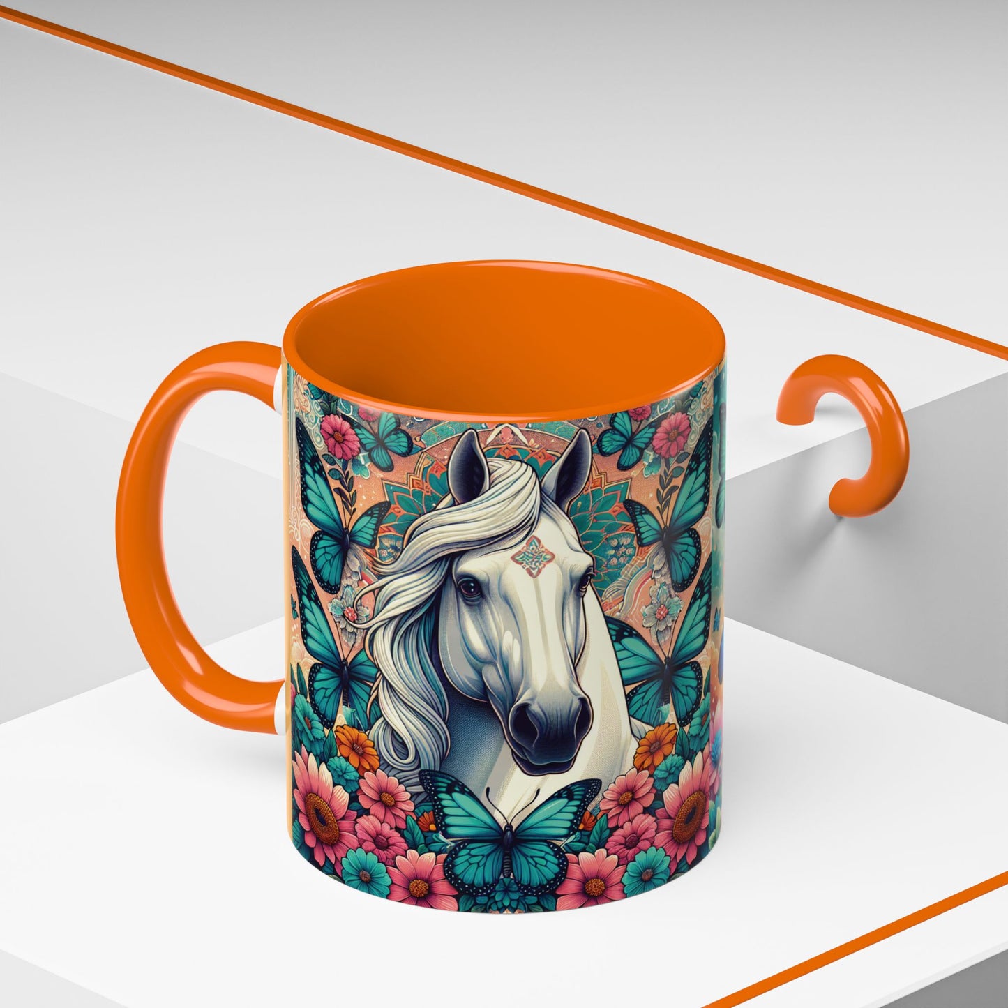 Coffee Mug Horses, Flowers, and Butterflies Mug
