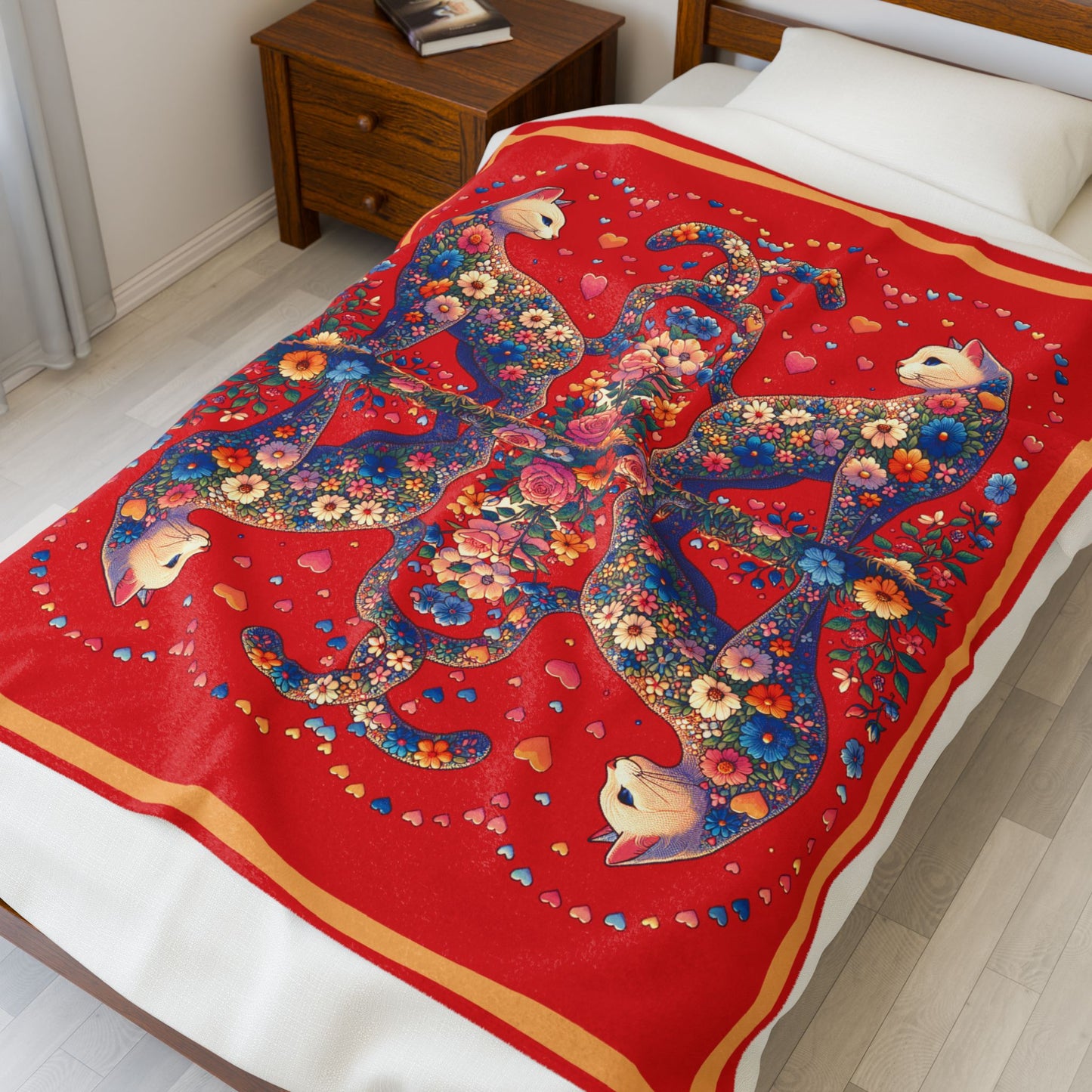 Loving Cat Red 50 x 60 Velveteen Plush Blanket