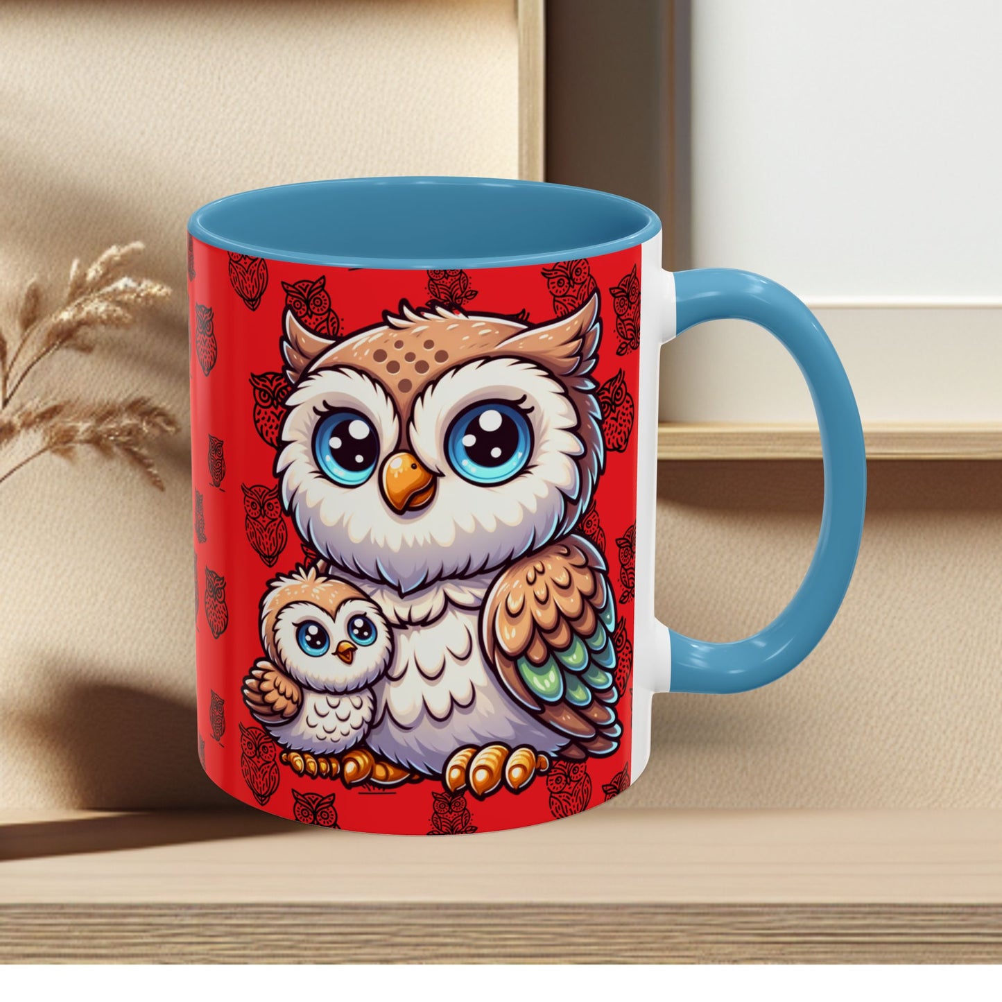 Red Coffee Mug - Owl Family - Colorful Inspirational Owl Design