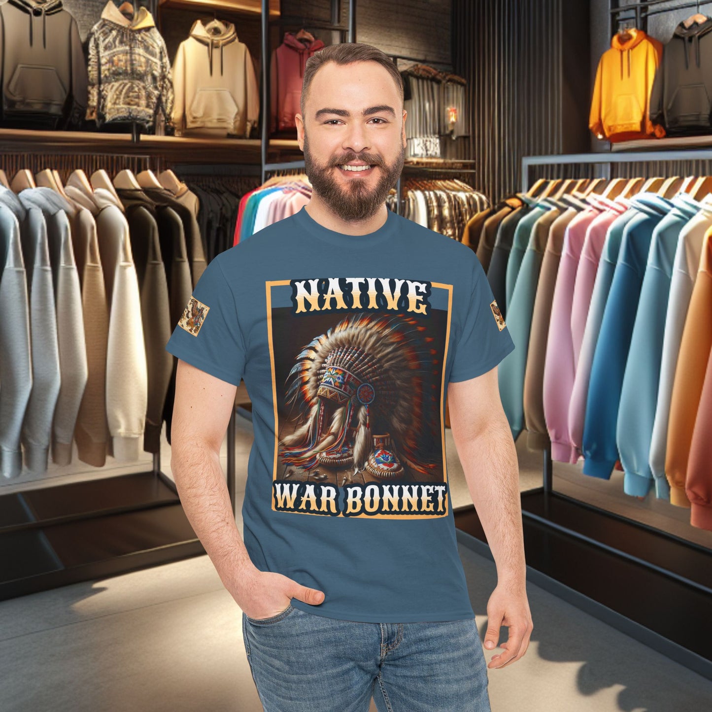 Unisex Cotton Tee - Native War Bonnet -Heavy Cotton Tee-