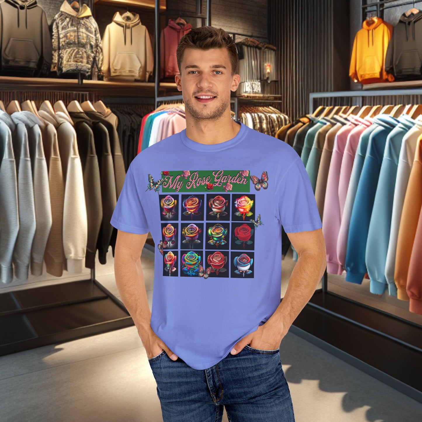 Floral T-Shirt for Flower Lovers - My Rose Garden a Colorful Floral Design