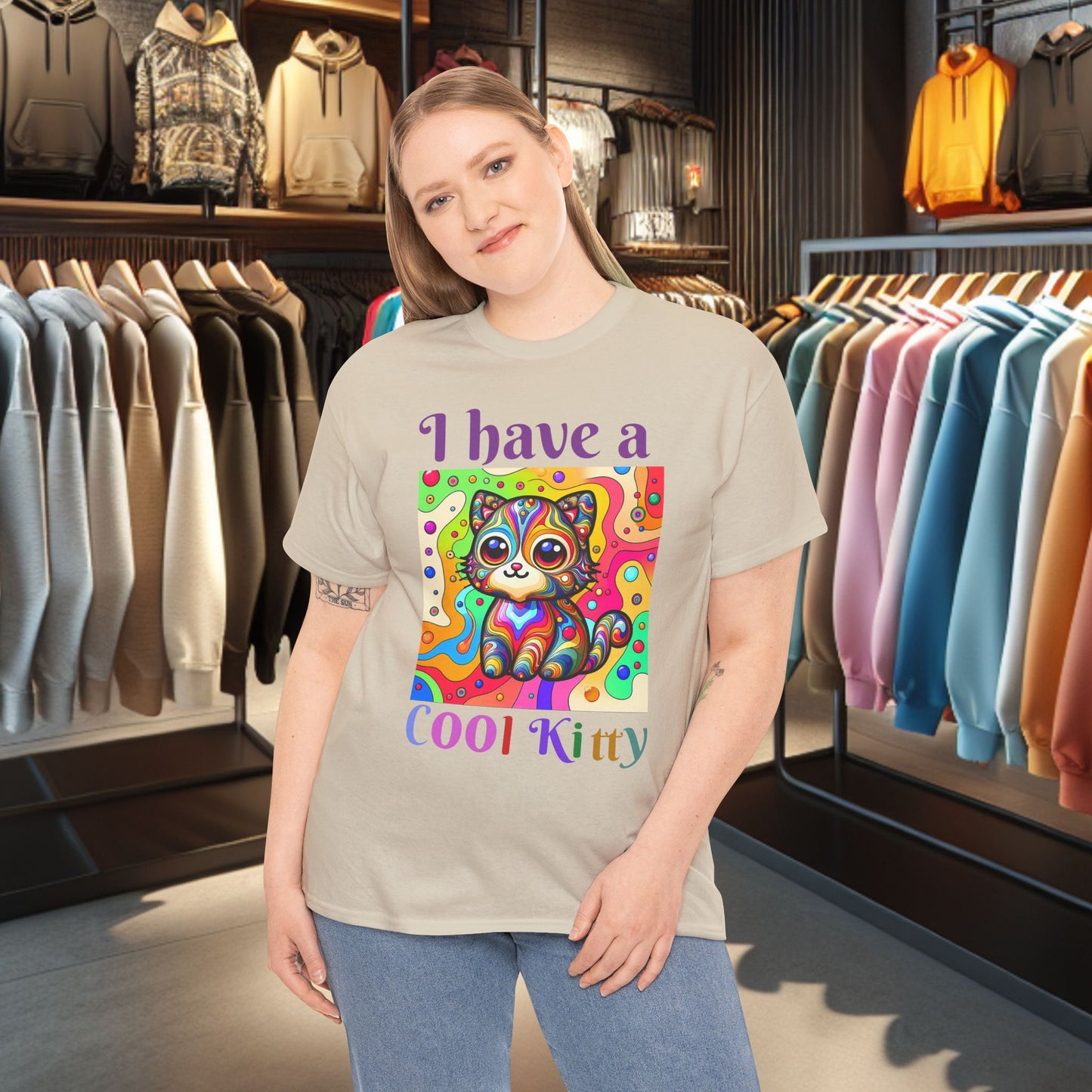 Cool Kitty Heavy Cotton Tee | Cat Lover Gift | Colorful Fun Shirt | Cute Animal Apparel | Perfect for Birthdays & Pet Lovers