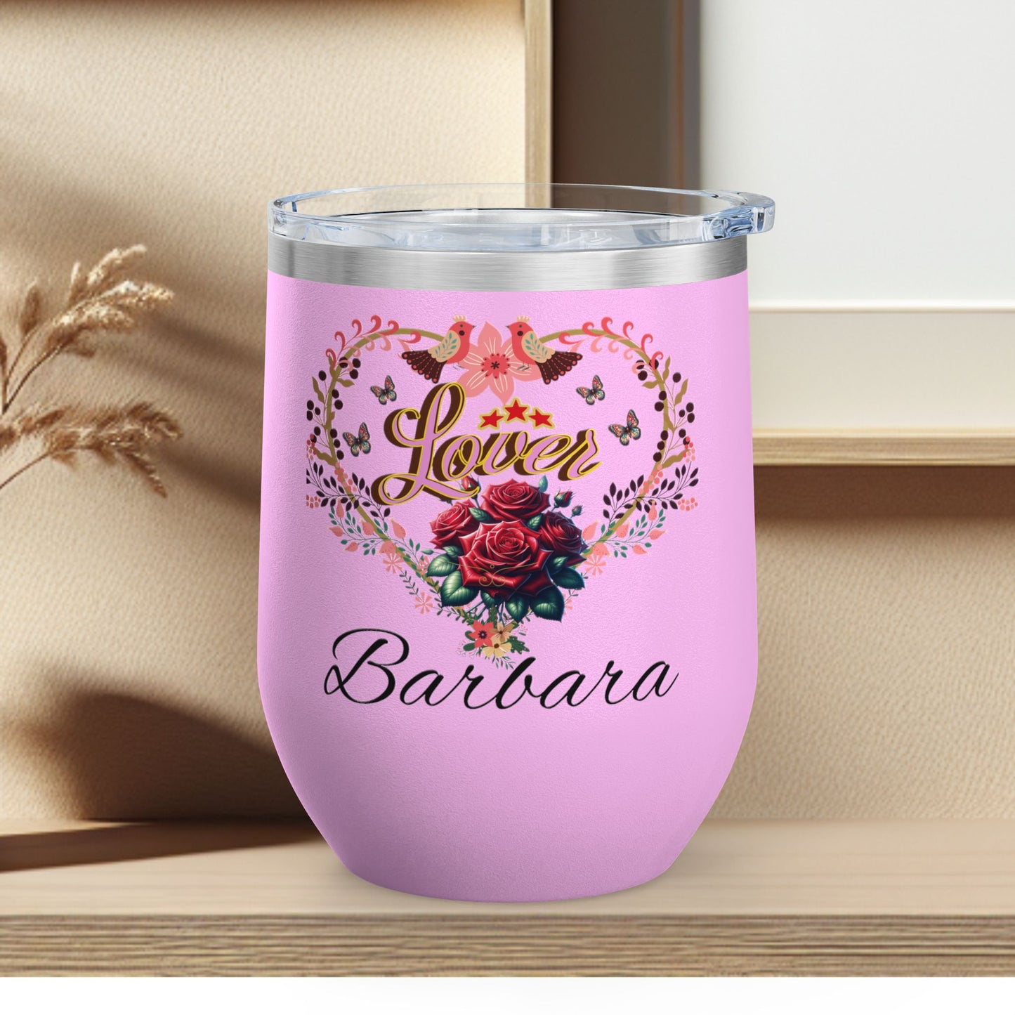 Personalized Lover's Floral Heart Wine Tumbler, 12oz