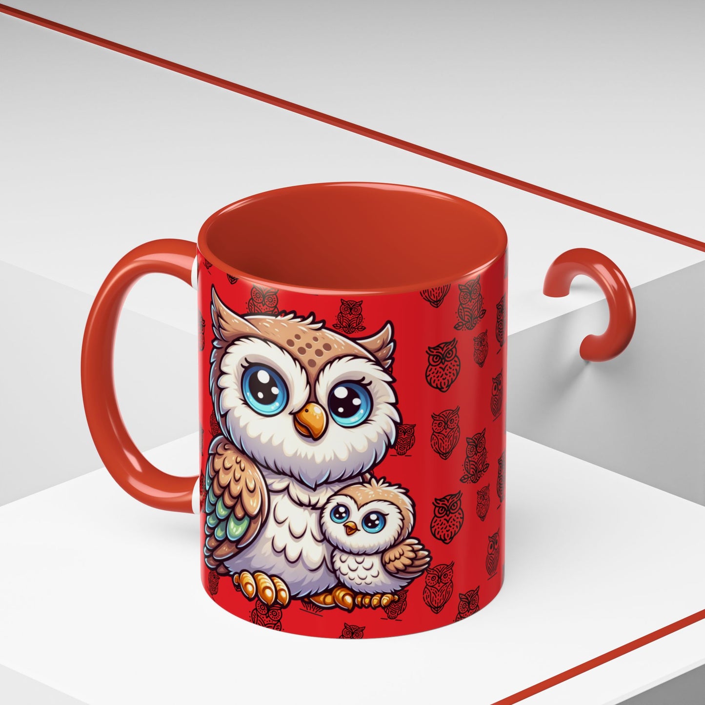 Red Coffee Mug - Owl Family - Colorful Inspirational Owl Design