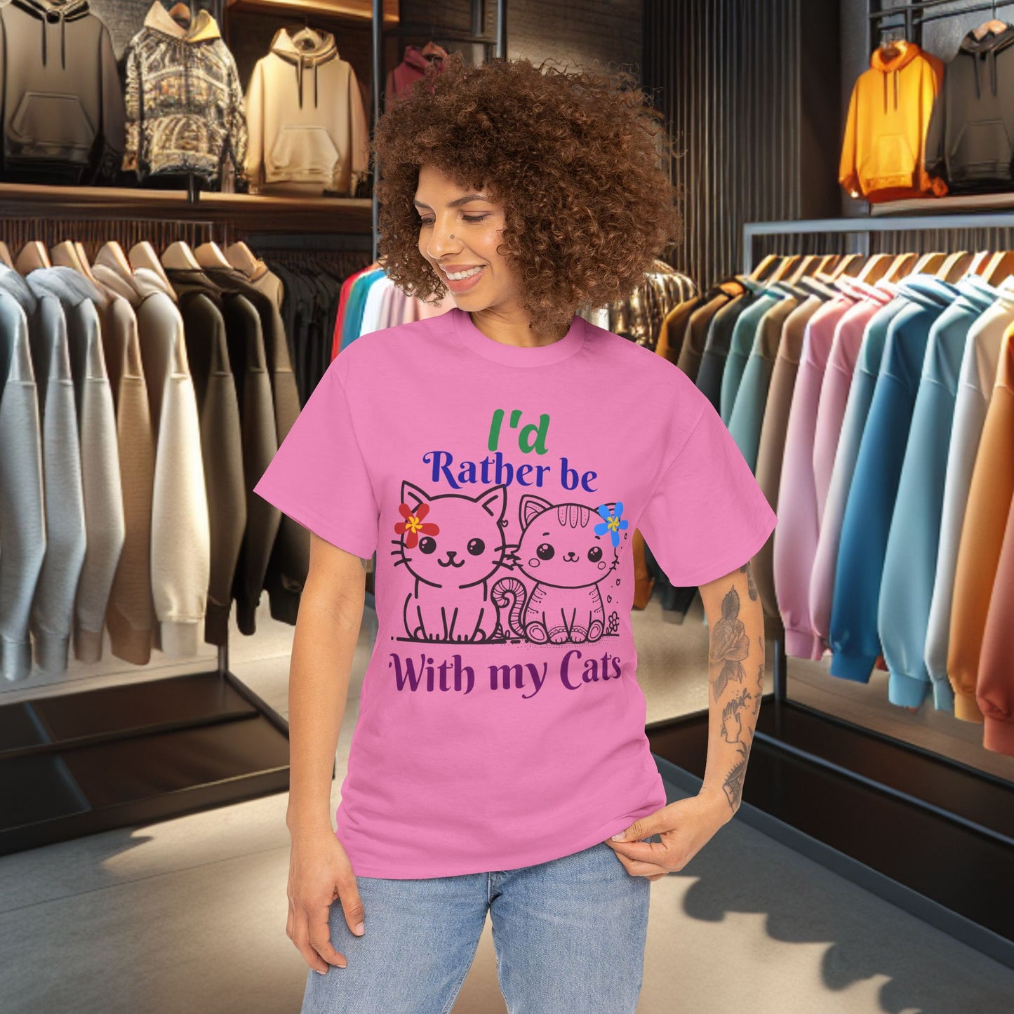 With my Cats Heavy Cotton Tee | Cat Lover Gift | Colorful Fun Shirt | Cute Animal Apparel | Perfect for Birthdays & Pet Lovers