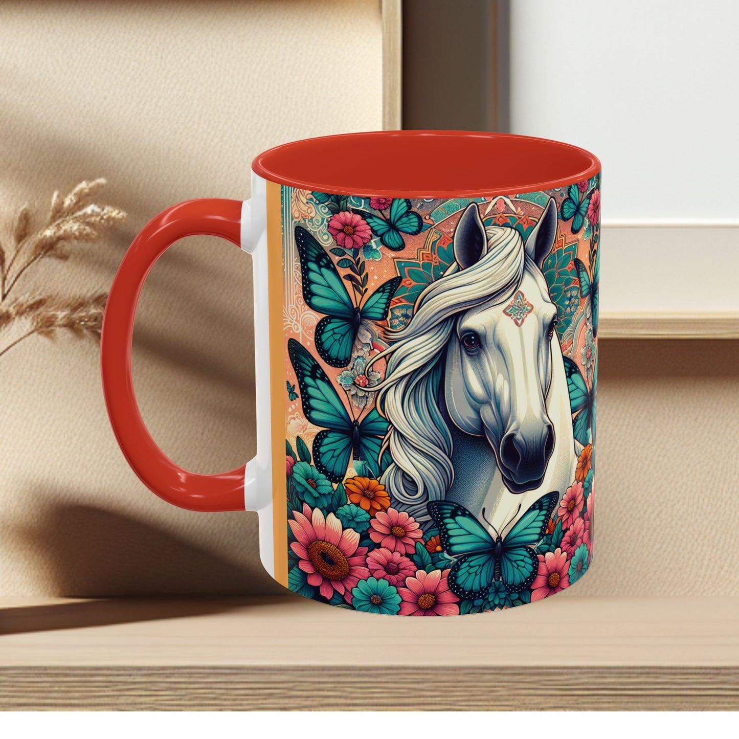 Coffee Mug Horses, Flowers, and Butterflies Mug