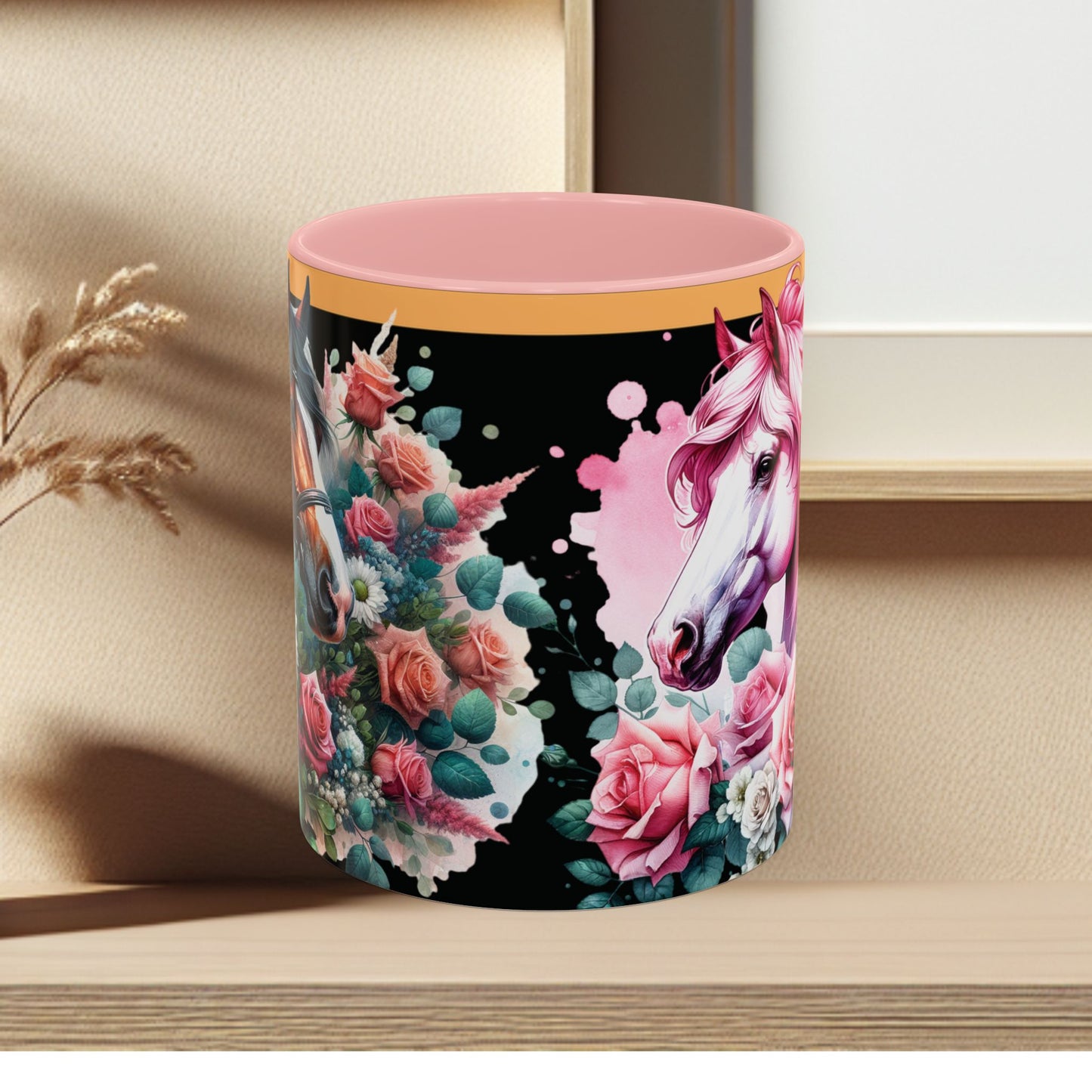 Coffee Mug Horses in Flowers 11oz 15oz