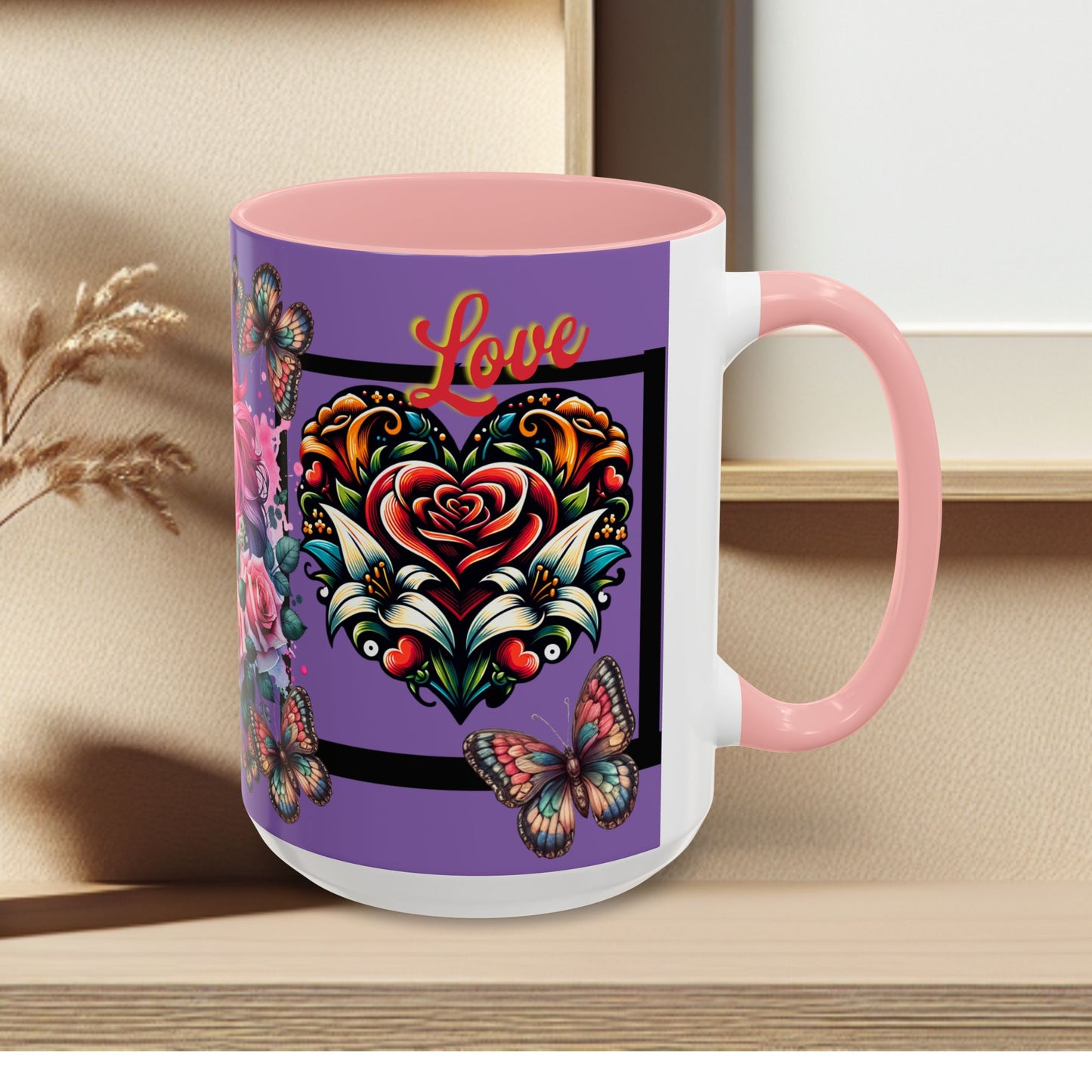 Love Coffee Mug - Vibrant Heart & Horse- Design, 11oz & 15oz