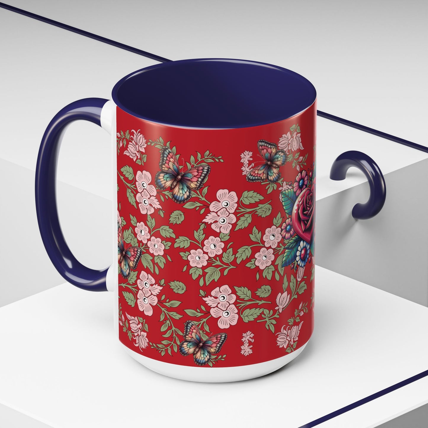 Floral Coffee Mug Red