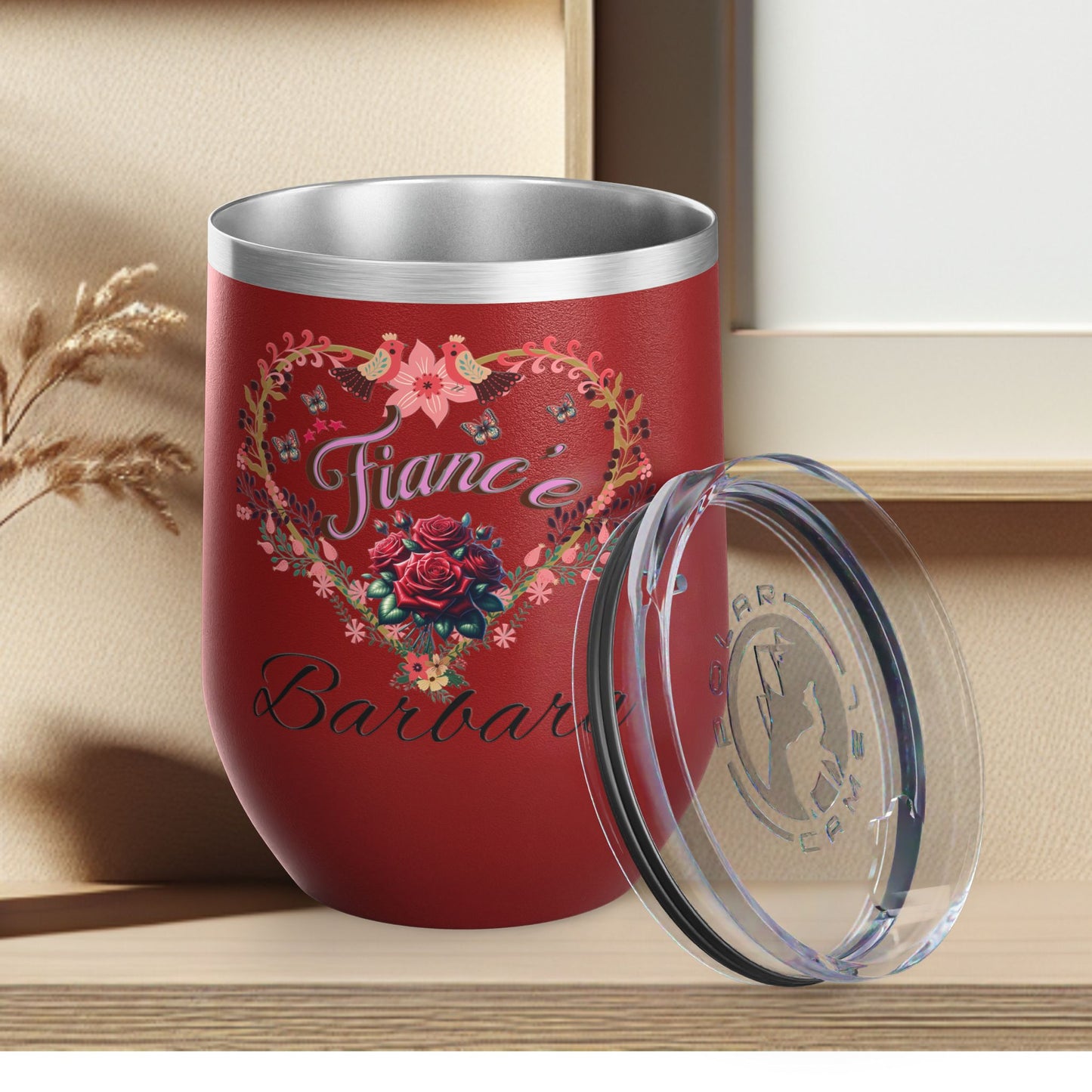 Personalized Fiancé’s Wine Tumbler - 12oz Floral Heart Design