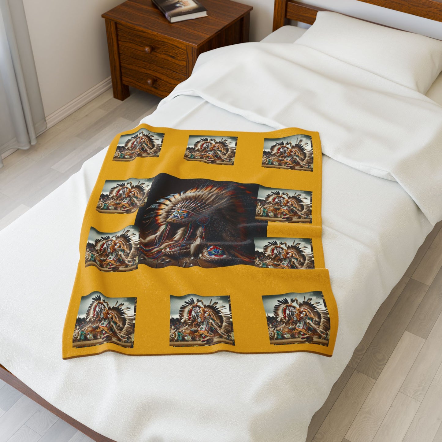 Native Pow-Wow Dancer Velveteen Blanket