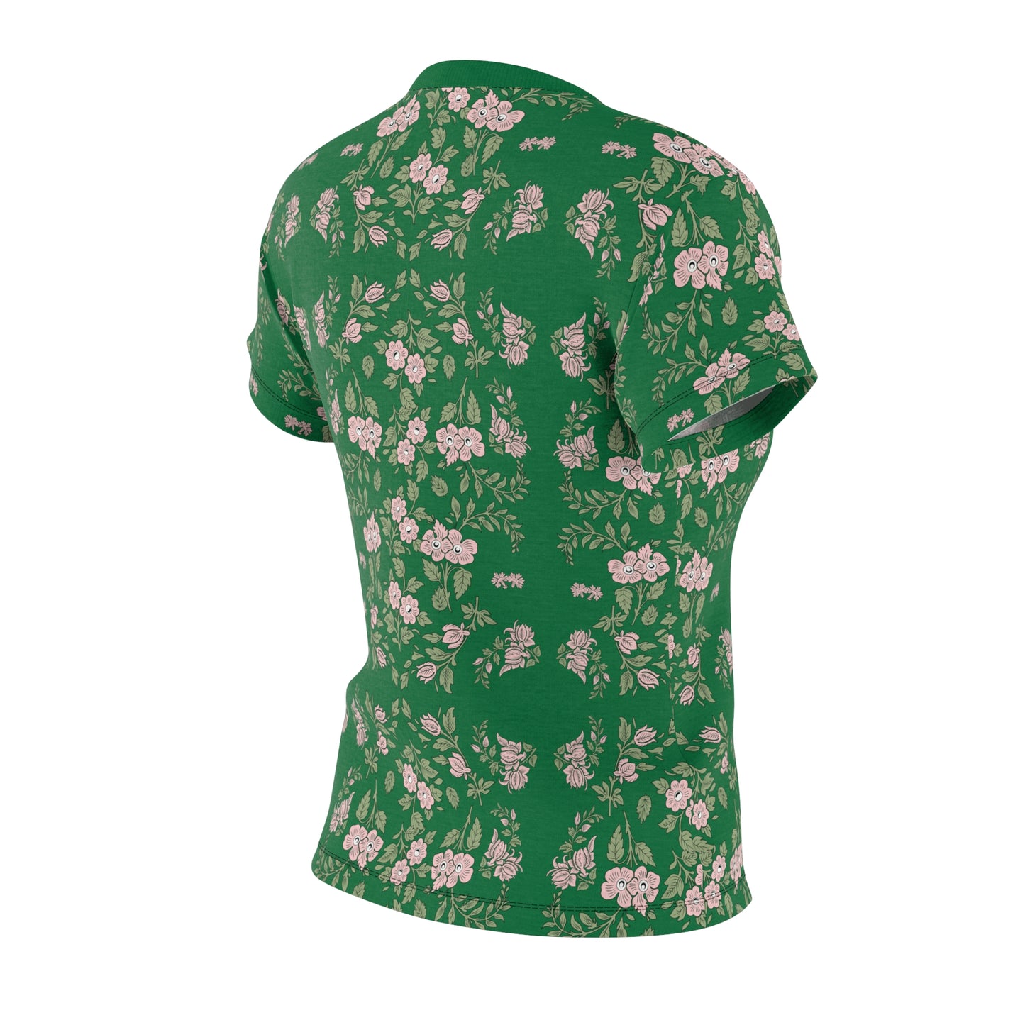 Women's Tee - Green with a pink floral print