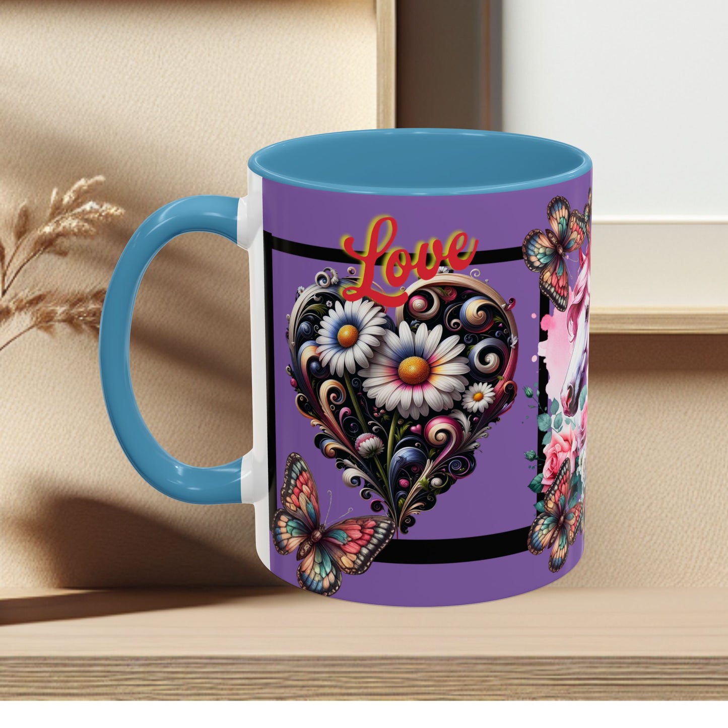 Love Coffee Mug - Vibrant Heart & Horse- Design, 11oz & 15oz