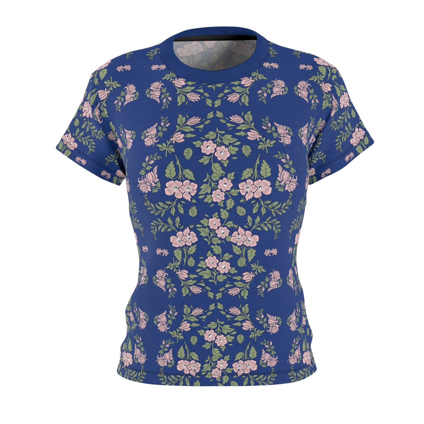 Women's Tee - Blue with a pink floral print