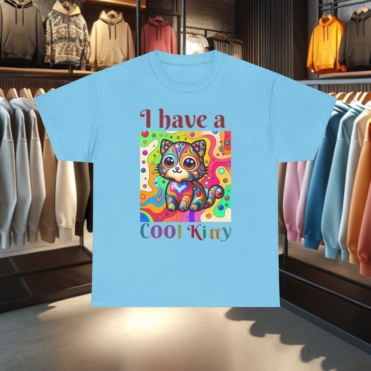 Cool Kitty Heavy Cotton Tee | Cat Lover Gift | Colorful Fun Shirt | Cute Animal Apparel | Perfect for Birthdays & Pet Lovers