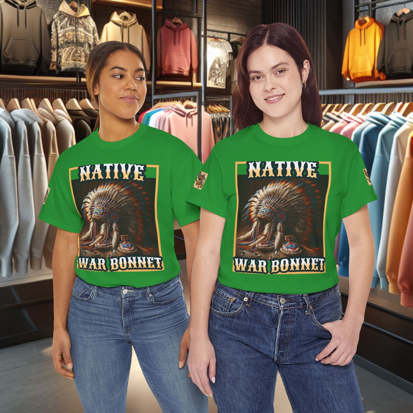 Unisex Cotton Tee - Native War Bonnet -Heavy Cotton Tee-