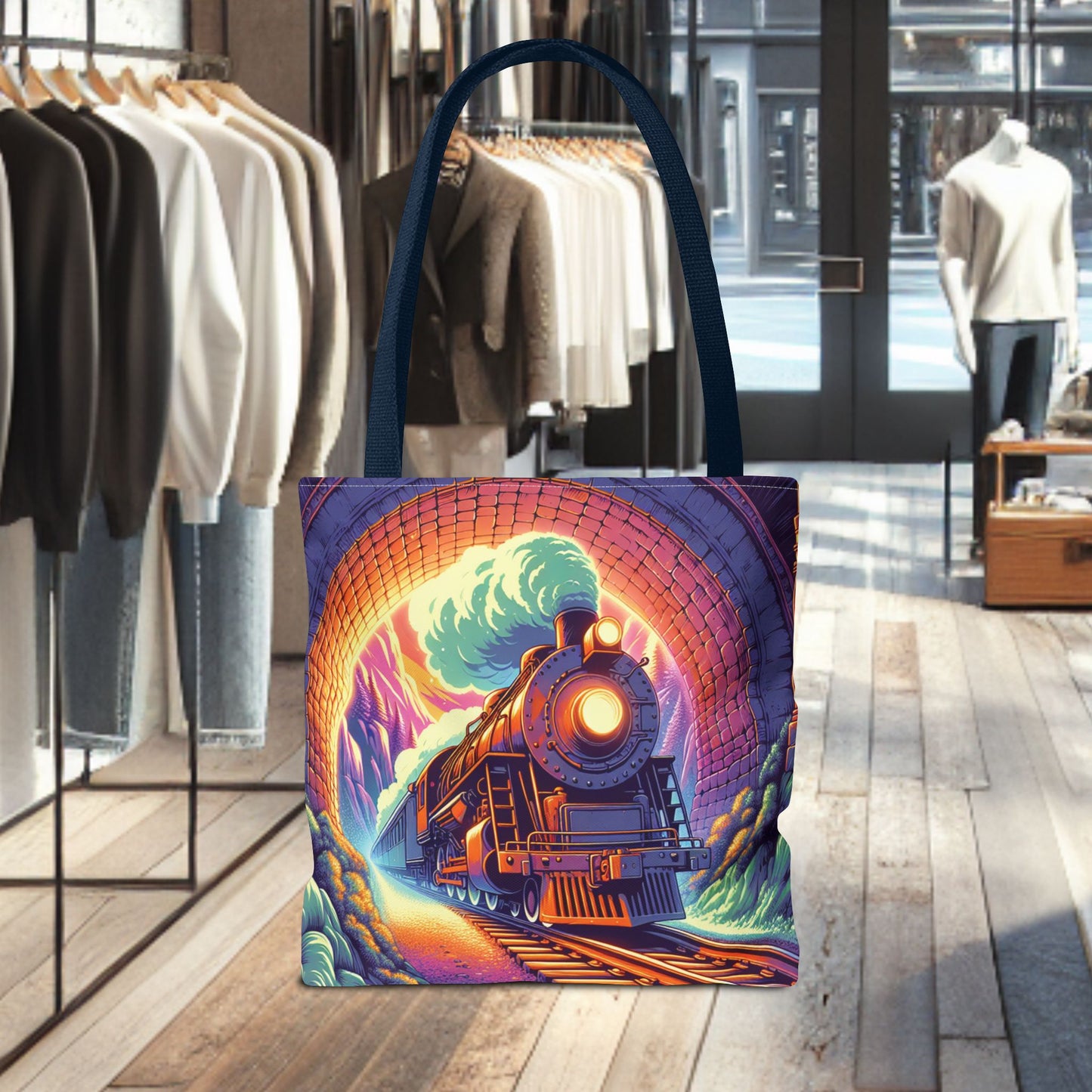 Steam Locomotive Tote Bag (AOP)- Vintage Train Tunnel Design