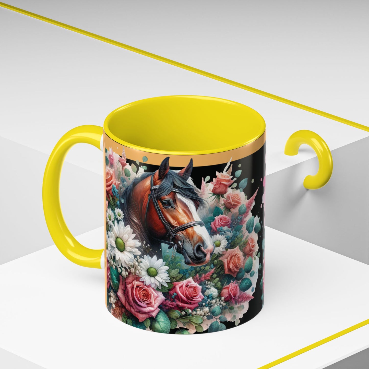 Coffee Mug Horses in Flowers 11oz 15oz