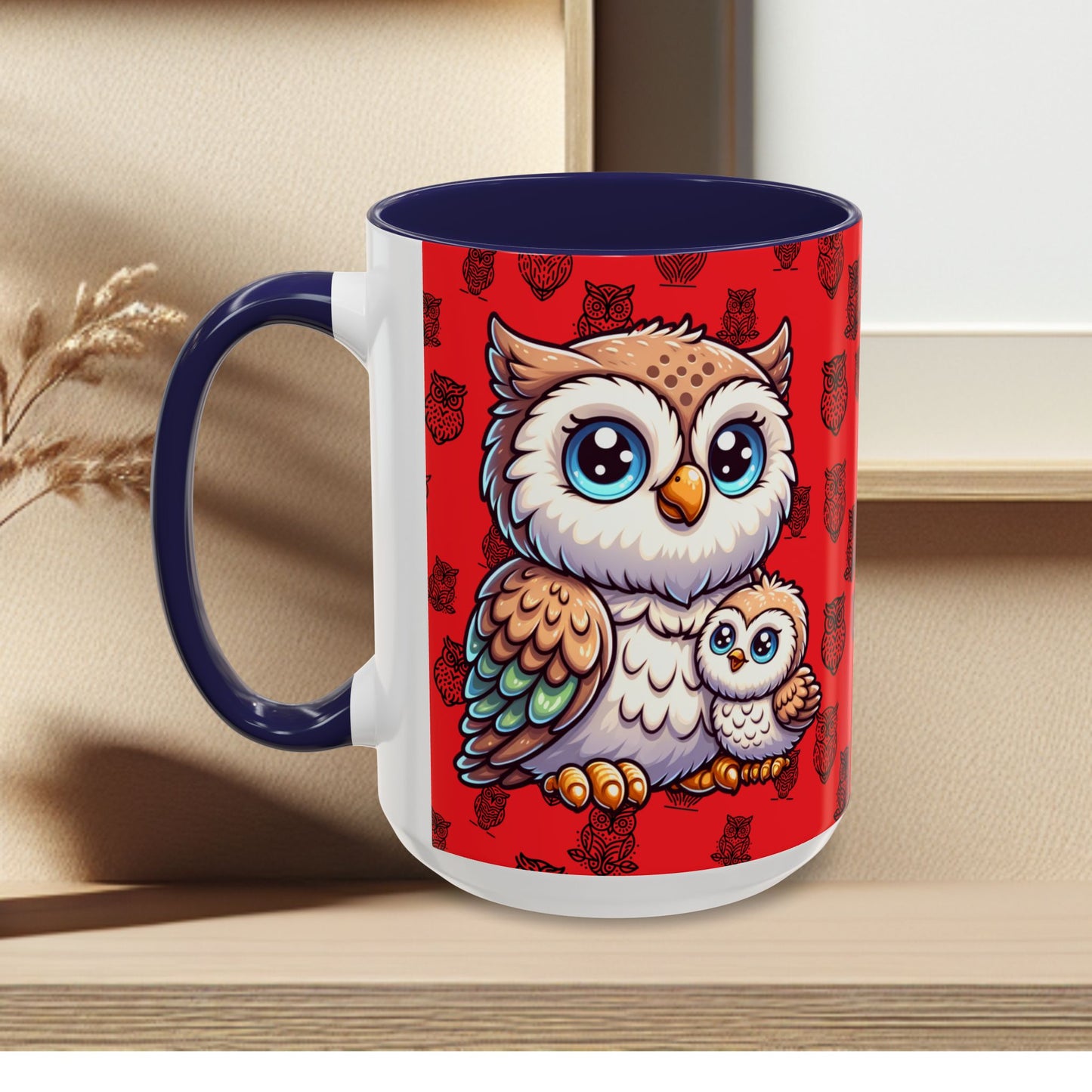 Red Coffee Mug - Owl Family - Colorful Inspirational Owl Design