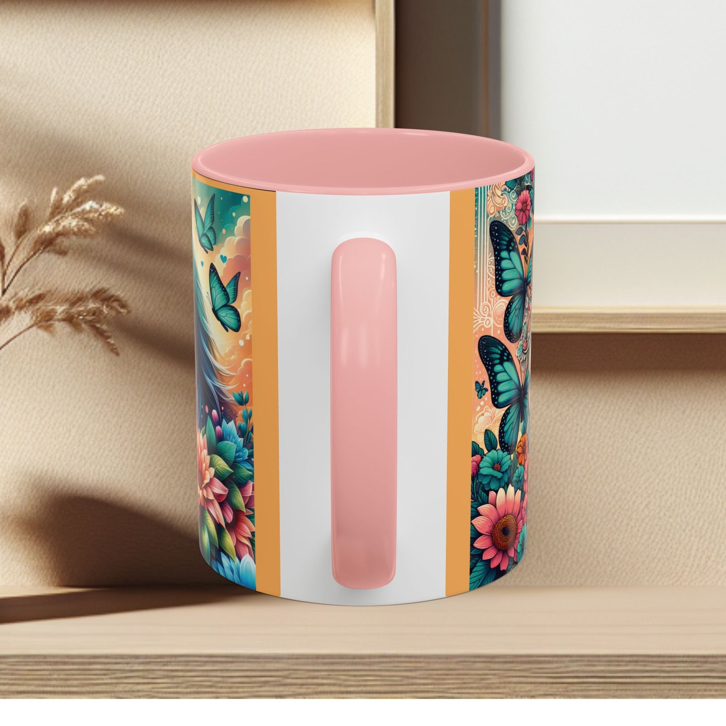 Coffee Mug Horses, Flowers, and Butterflies Mug
