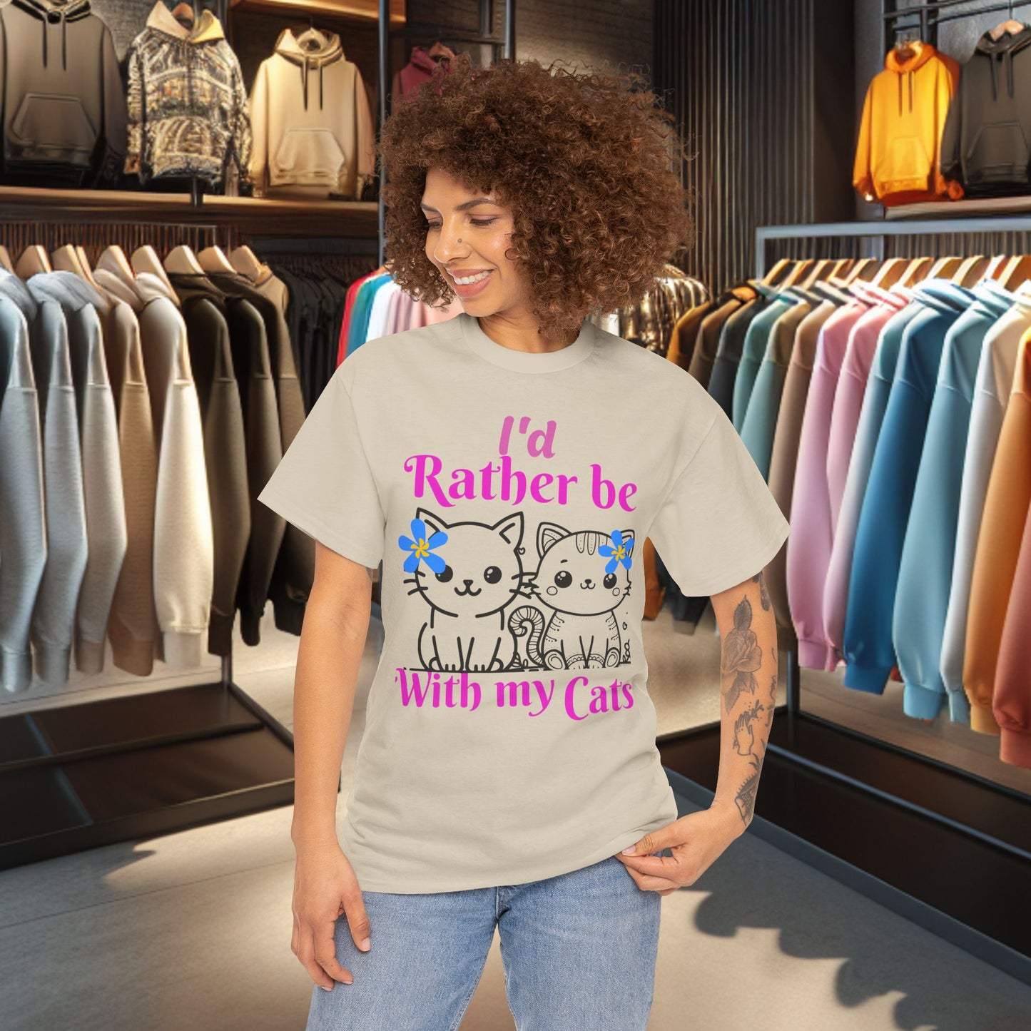 With my Cats Heavy Cotton Tee | Cat Lover Gift | Colorful Fun Shirt | Cute Animal Apparel | Perfect for Birthdays & Pet Lovers