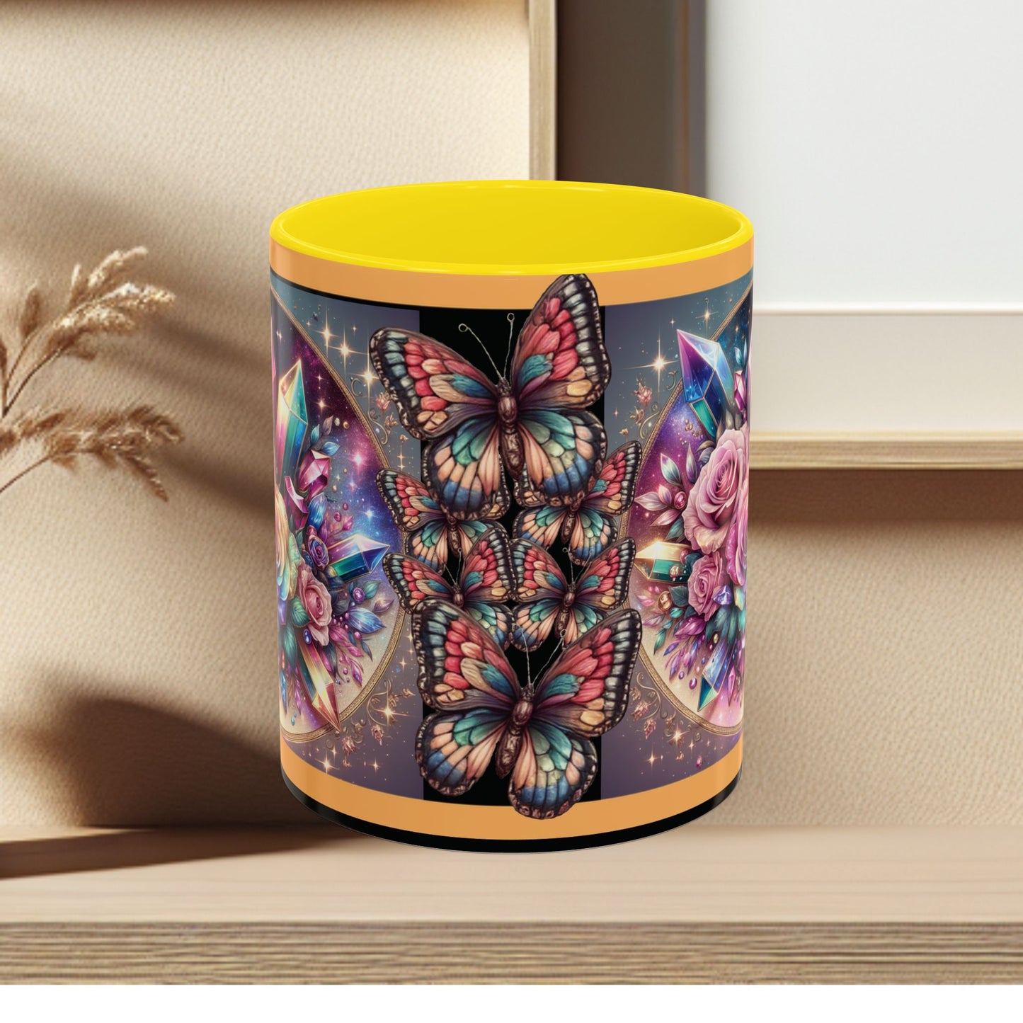 Coffee Mug Butterflys and Flowers