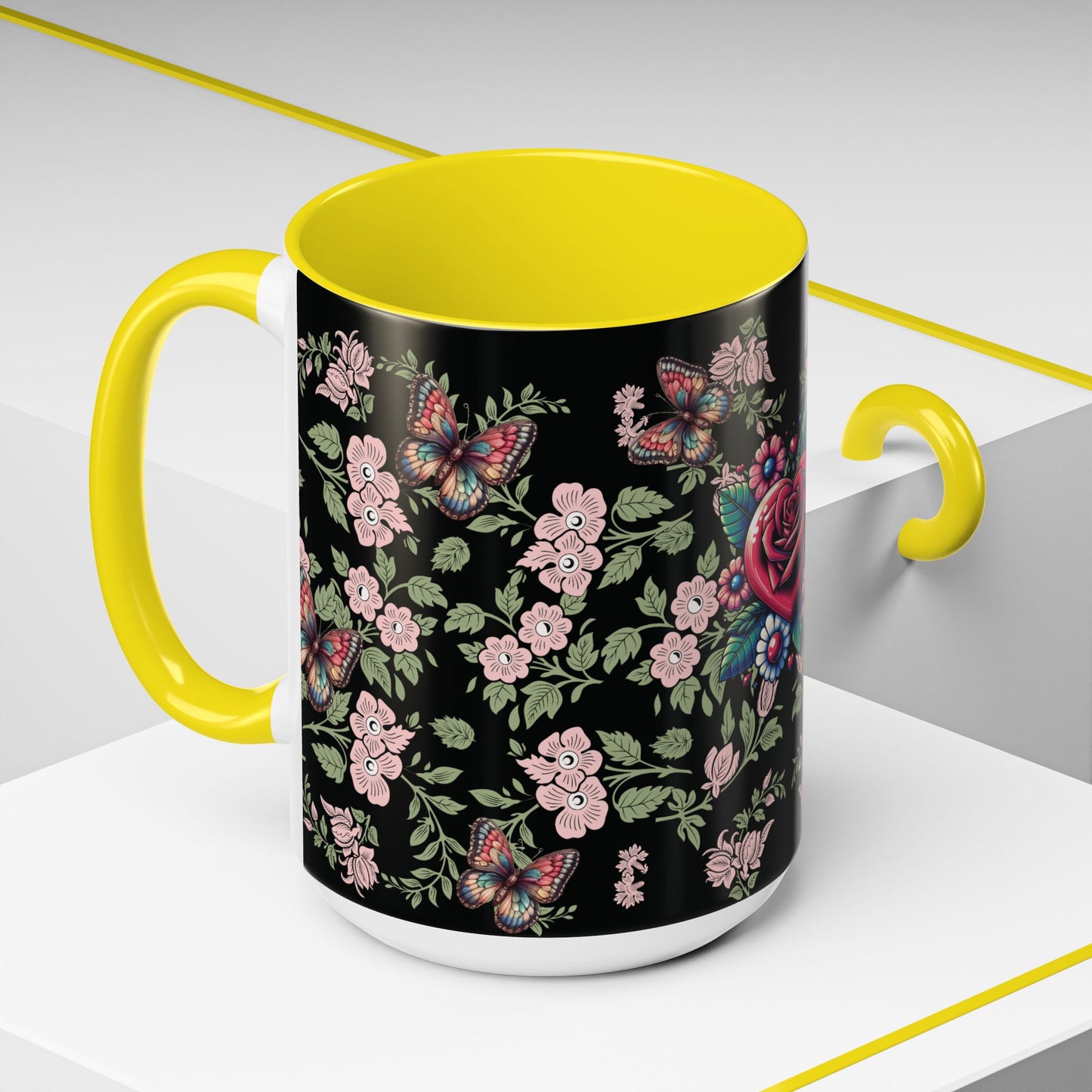 Floral Coffee Mug Black