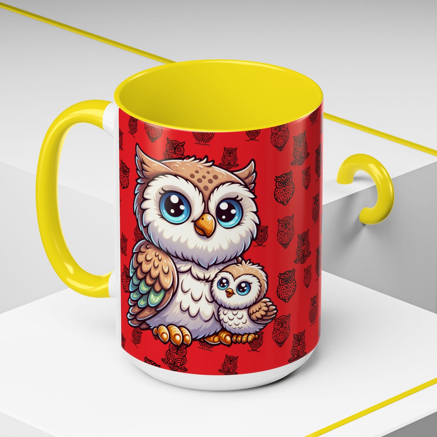 Red Coffee Mug - Owl Family - Colorful Inspirational Owl Design