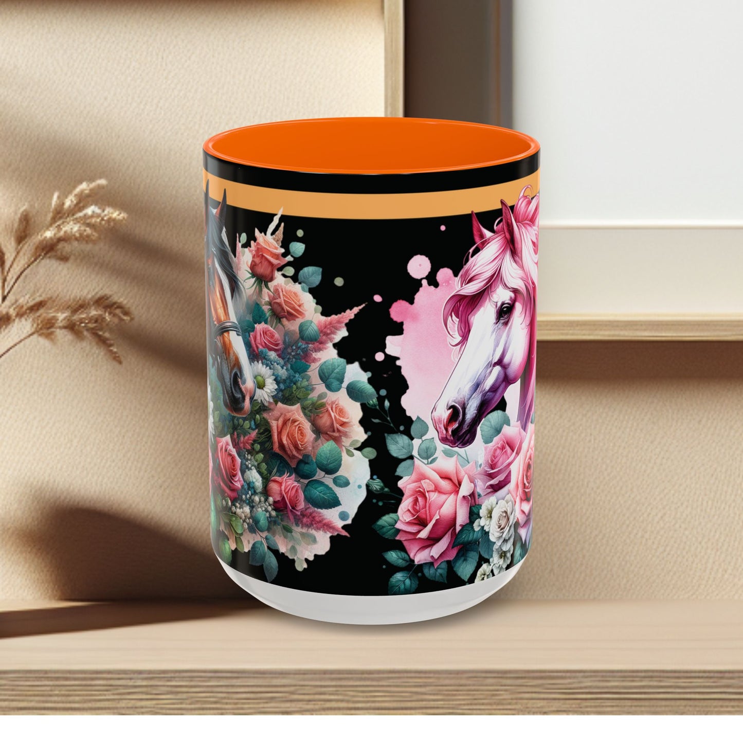 Coffee Mug Horses in Flowers 11oz 15oz