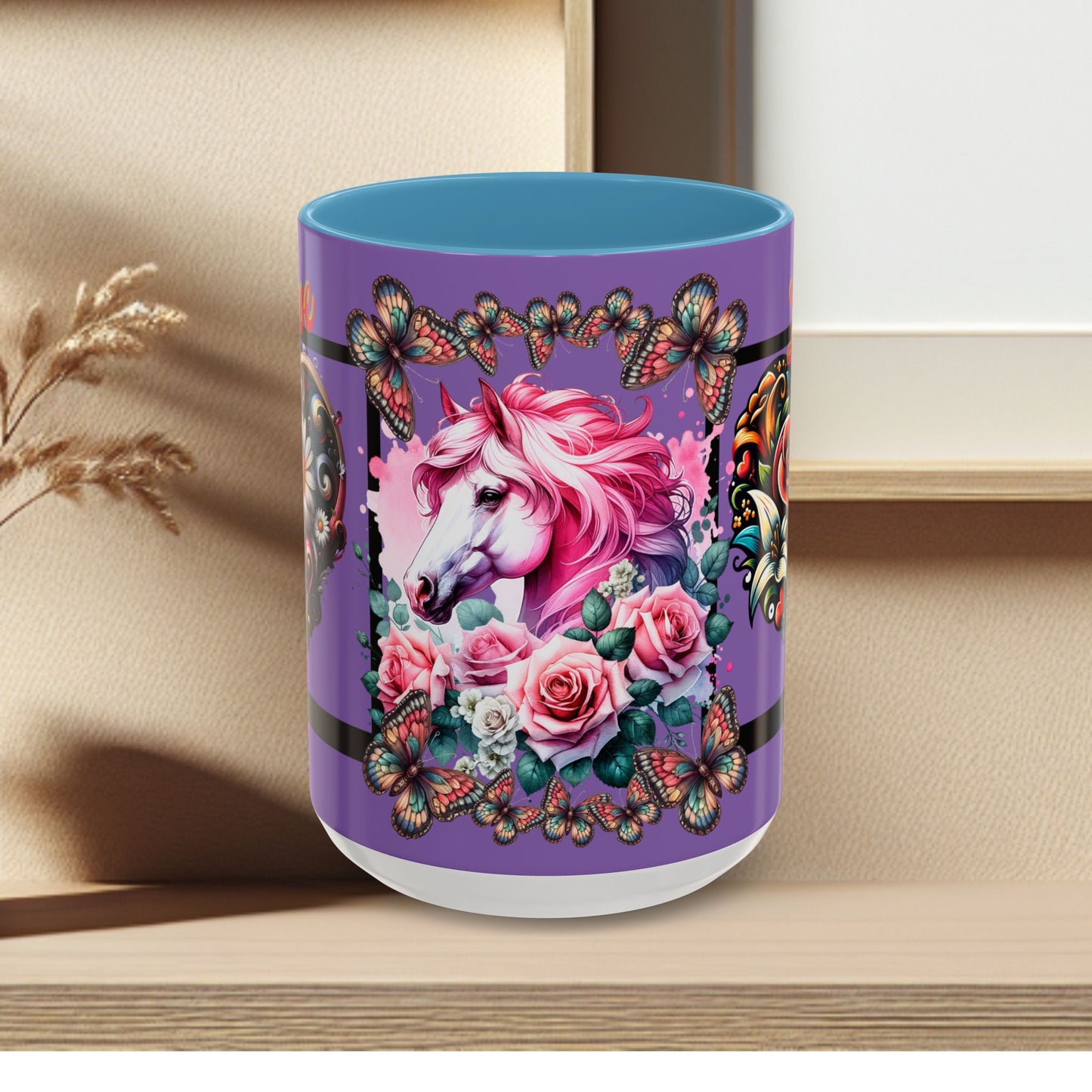 Love Coffee Mug - Vibrant Heart & Horse- Design, 11oz & 15oz