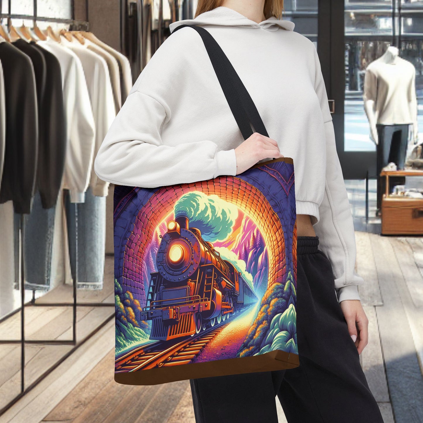 Steam Locomotive Tote Bag (AOP)- Vintage Train Tunnel Design