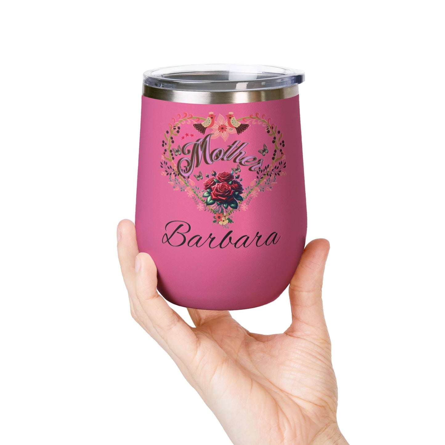 Personalized Mother’s Wine Tumbler - 12oz Floral Heart Design