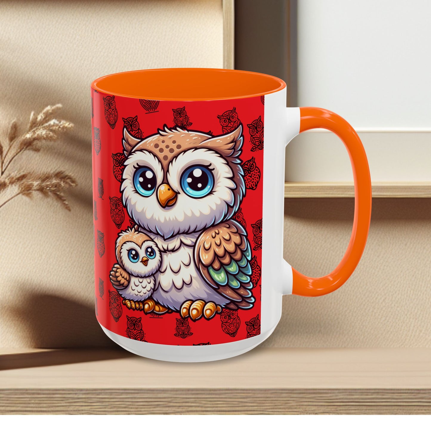 Red Coffee Mug - Owl Family - Colorful Inspirational Owl Design