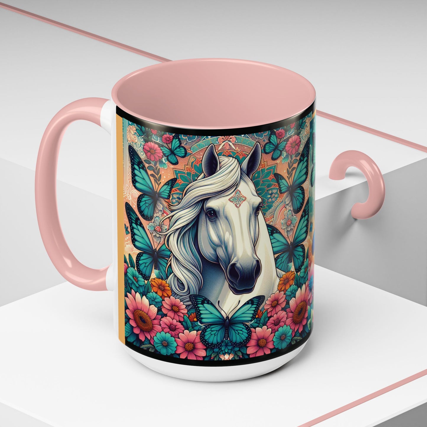 Coffee Mug Horses, Flowers, and Butterflies Mug