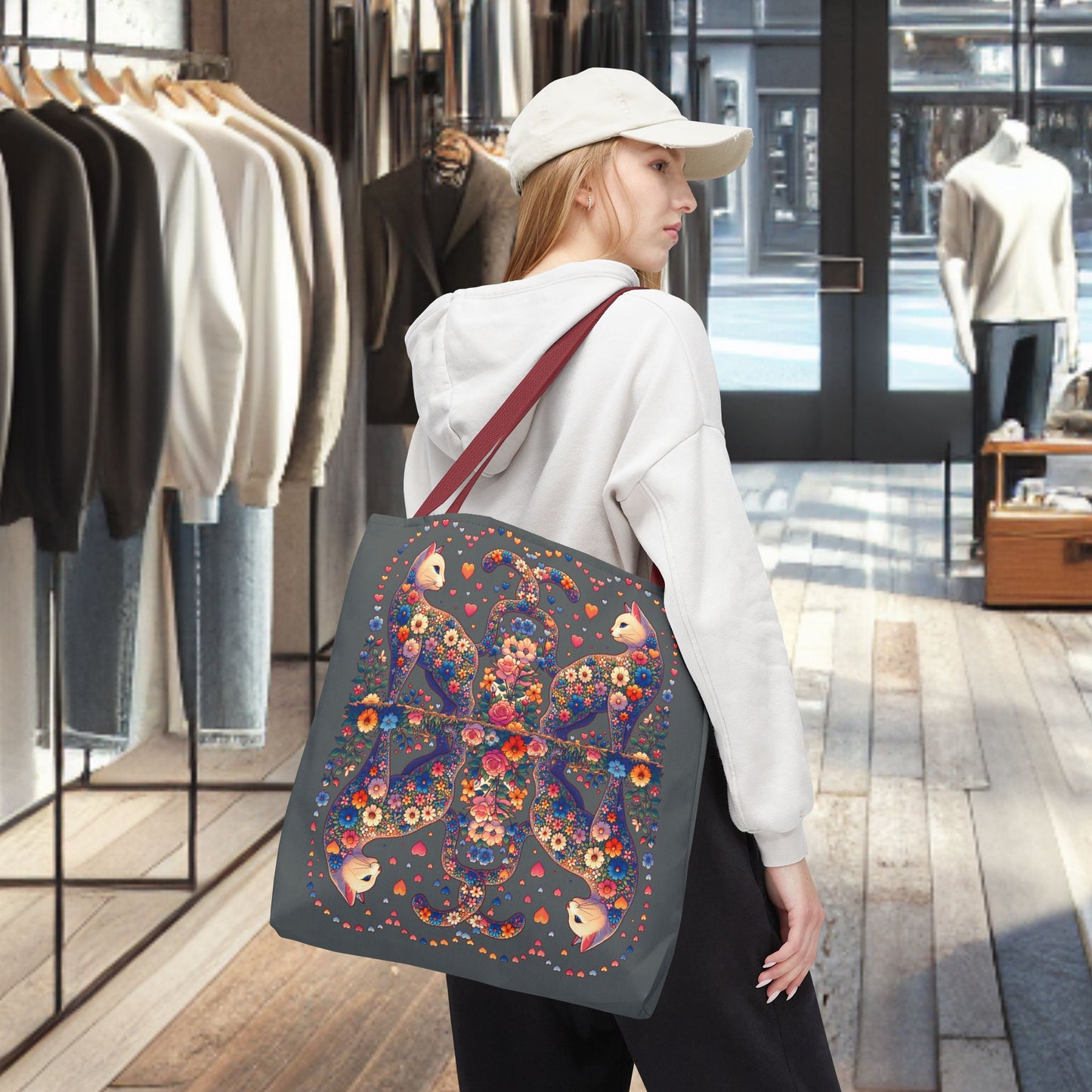 Mosaic Loving Cat Dark Gray Tote Bag (AOP)