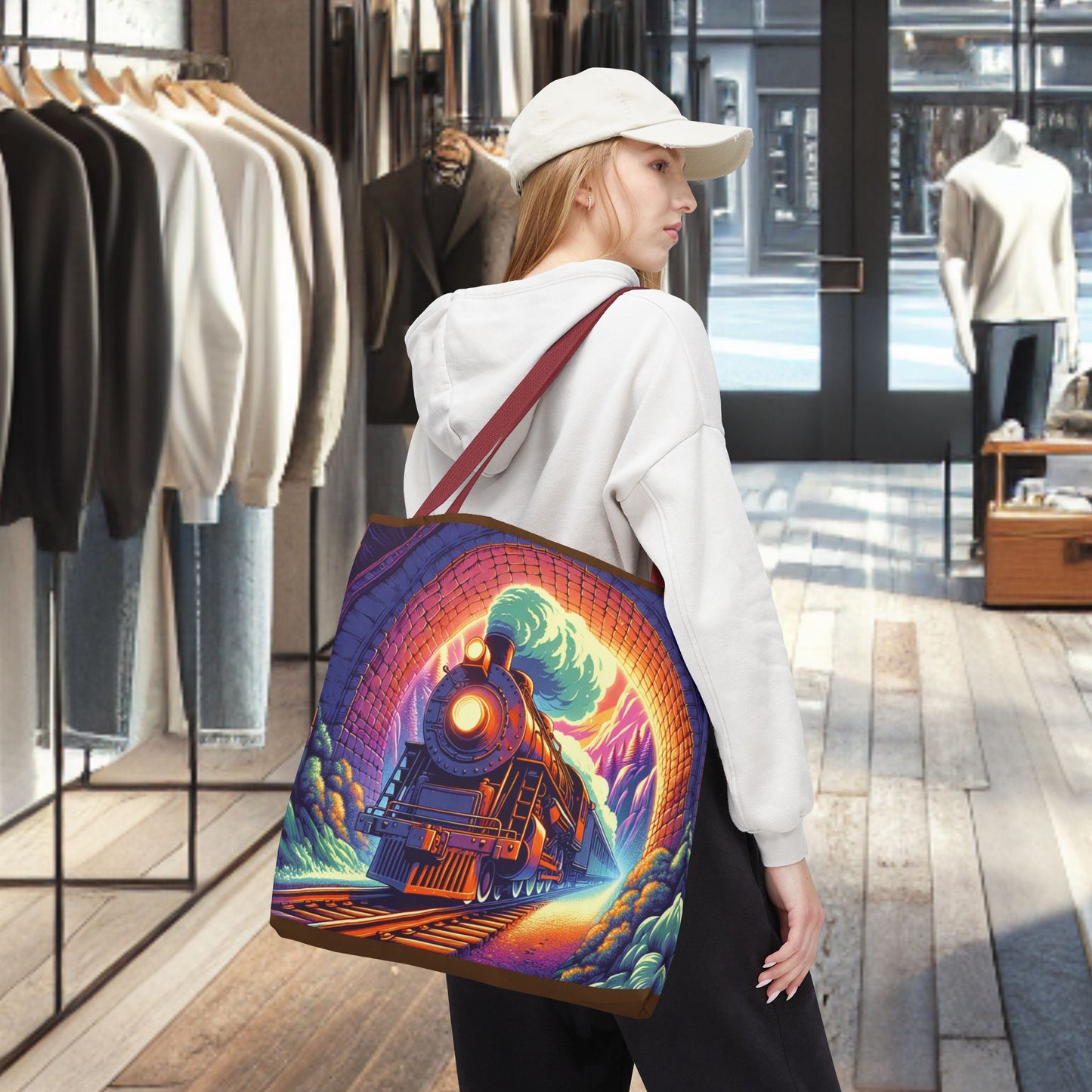 Steam Locomotive Tote Bag (AOP)- Vintage Train Tunnel Design
