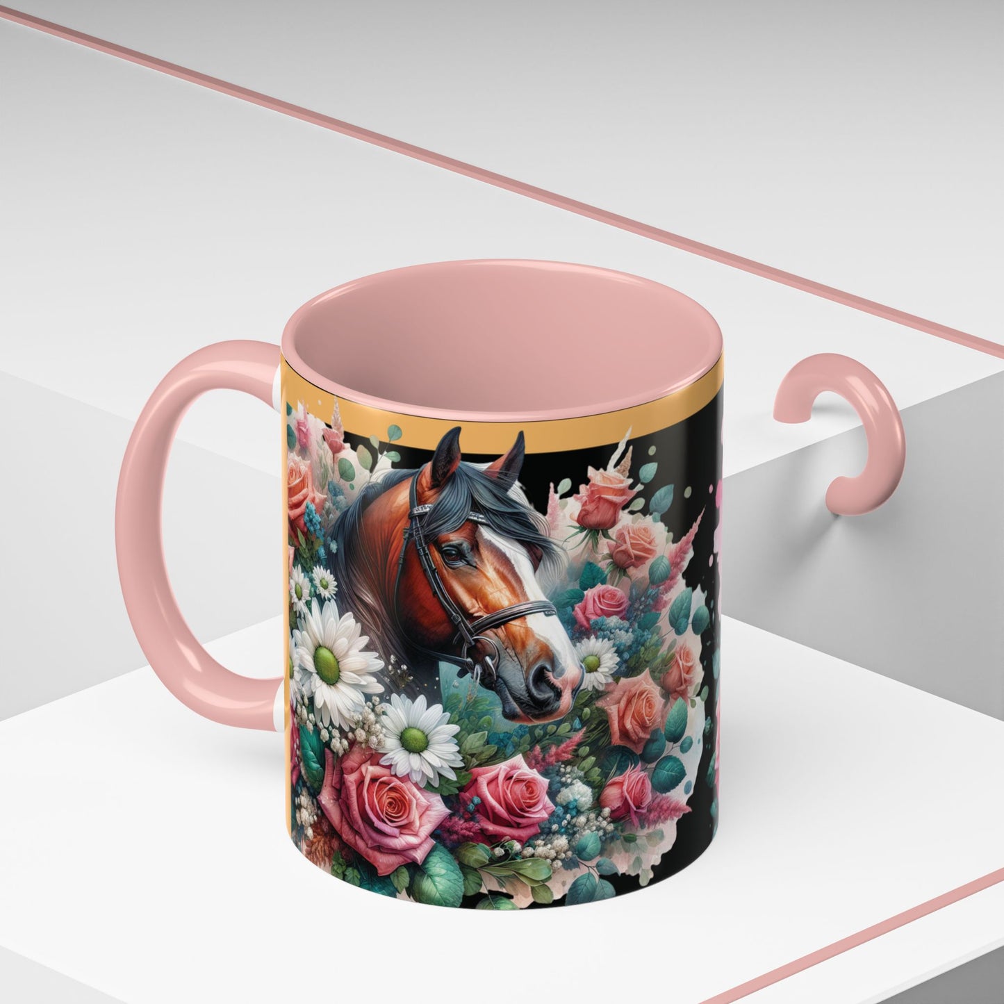 Coffee Mug Horses in Flowers 11oz 15oz