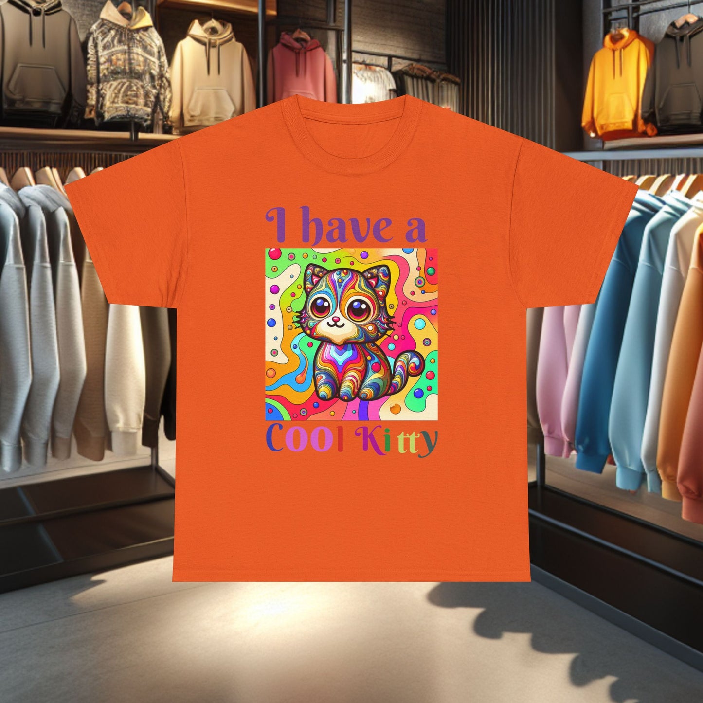 Cool Kitty Heavy Cotton Tee | Cat Lover Gift | Colorful Fun Shirt | Cute Animal Apparel | Perfect for Birthdays & Pet Lovers