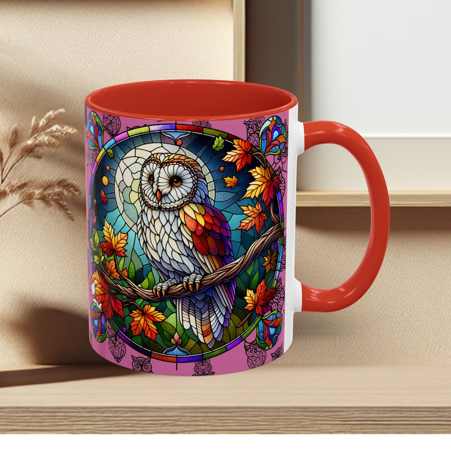 Coffee Mug -Colorful Stain Glass Owl Design
