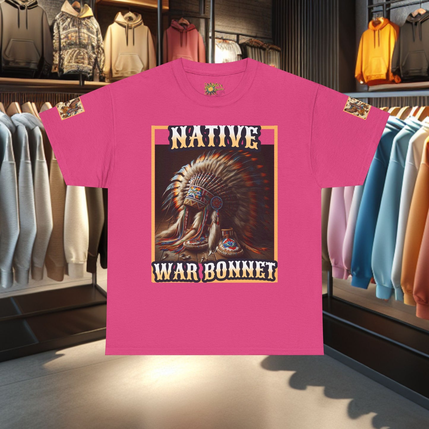 Unisex Cotton Tee - Native War Bonnet -Heavy Cotton Tee-