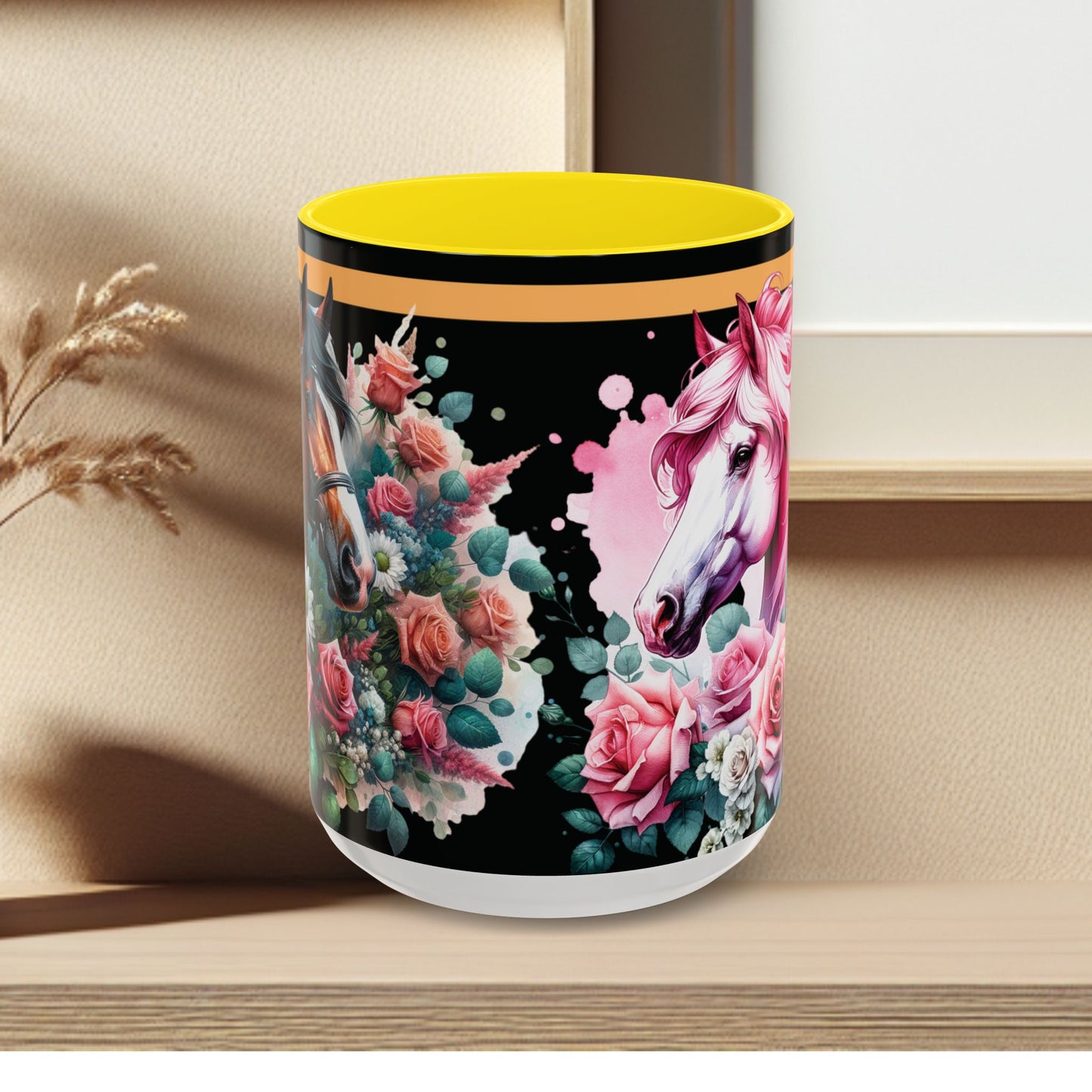 Coffee Mug Horses in Flowers 11oz 15oz