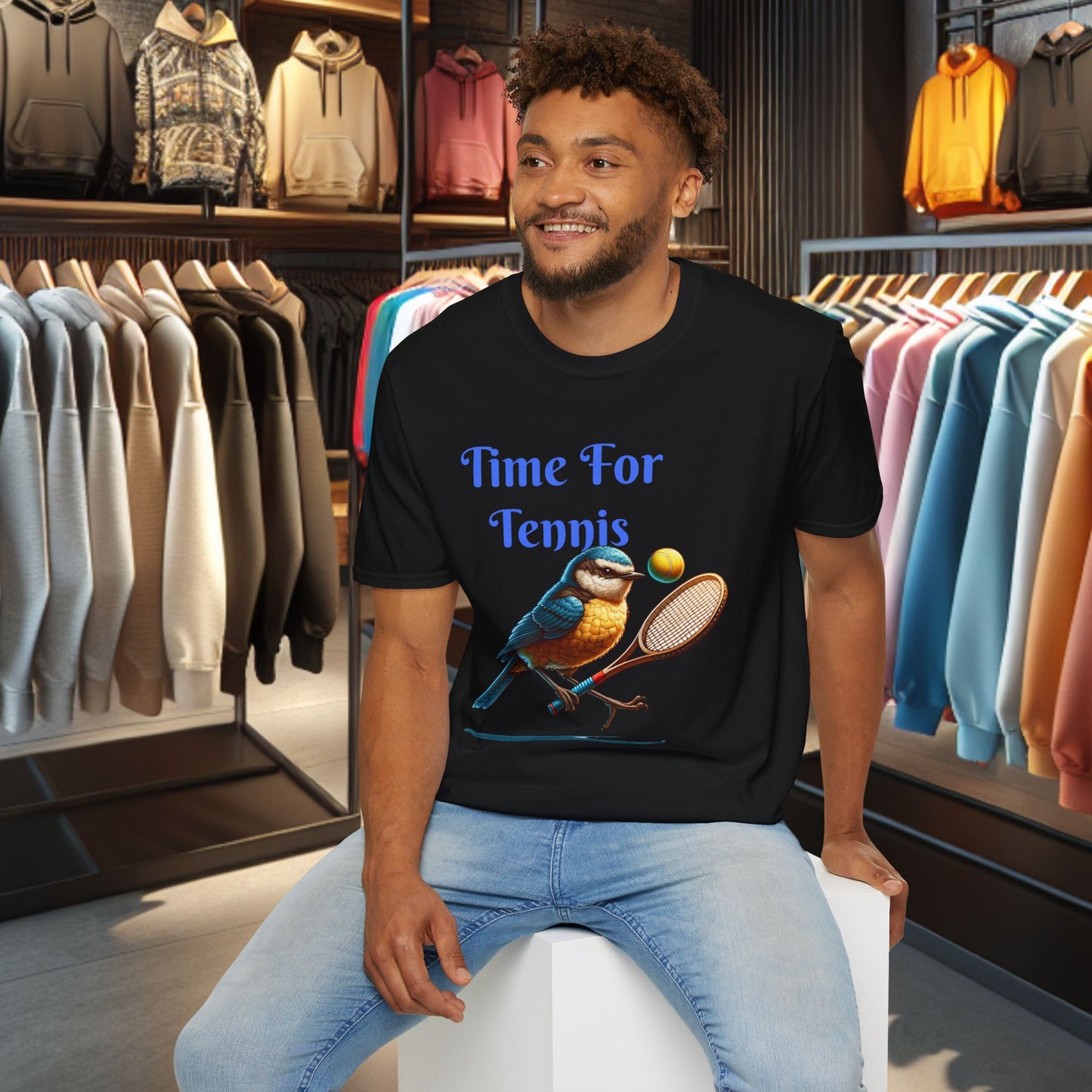 Blue Bird Playing Tennis Unisex T-Shirt - Time ForTennis