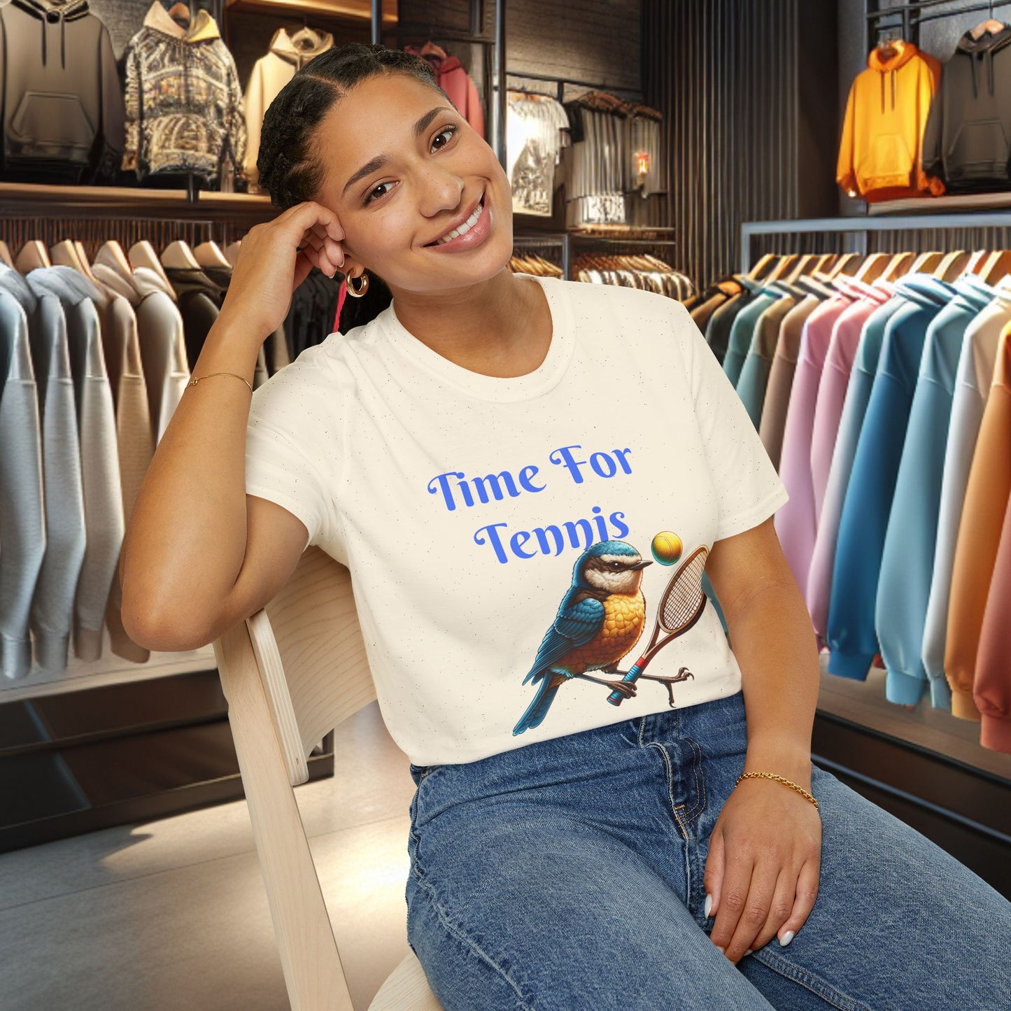 Blue Bird Playing Tennis Unisex T-Shirt - Time ForTennis
