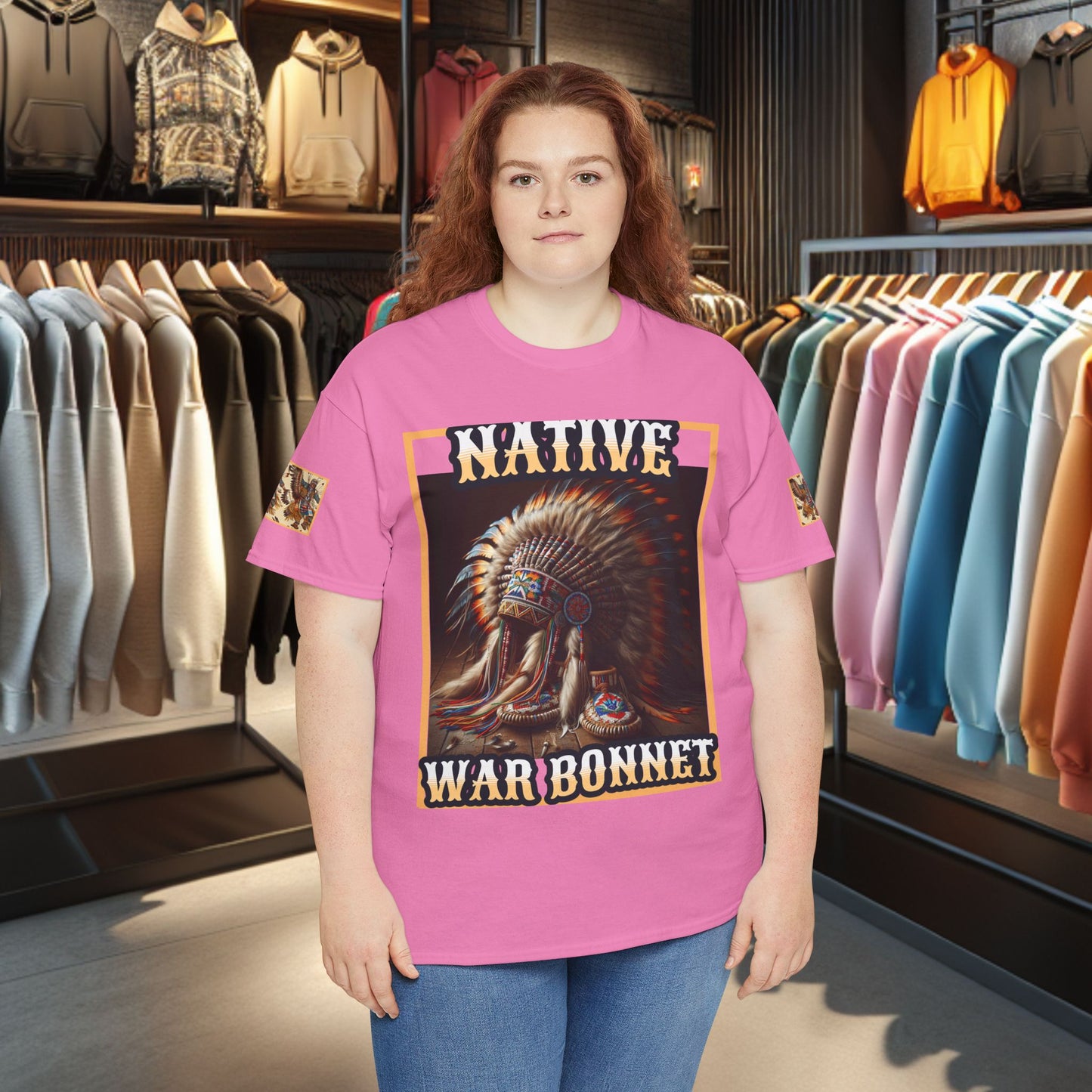 Unisex Cotton Tee - Native War Bonnet -Heavy Cotton Tee-
