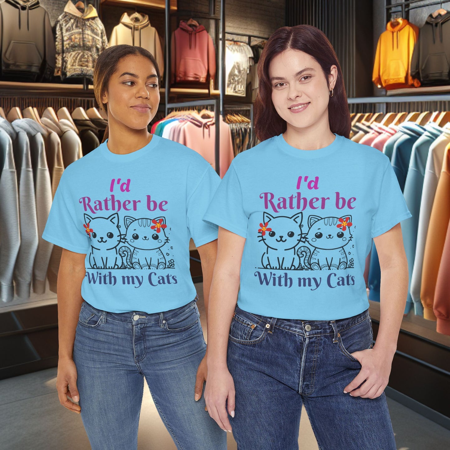 With my Cats Heavy Cotton Tee | Cat Lover Gift | Colorful Fun Shirt | Cute Animal Apparel | Perfect for Birthdays & Pet Lovers