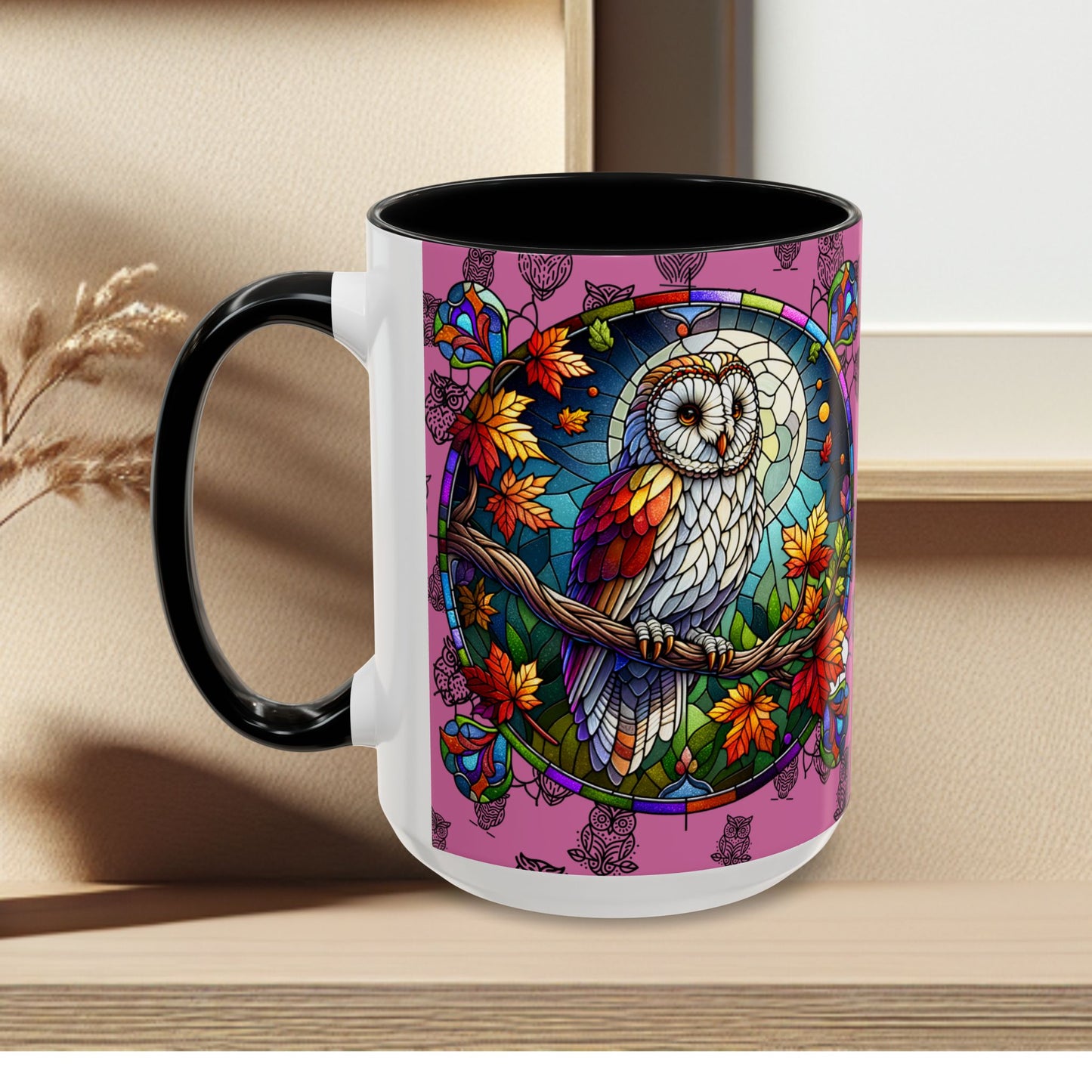 Coffee Mug -Colorful Stain Glass Owl Design