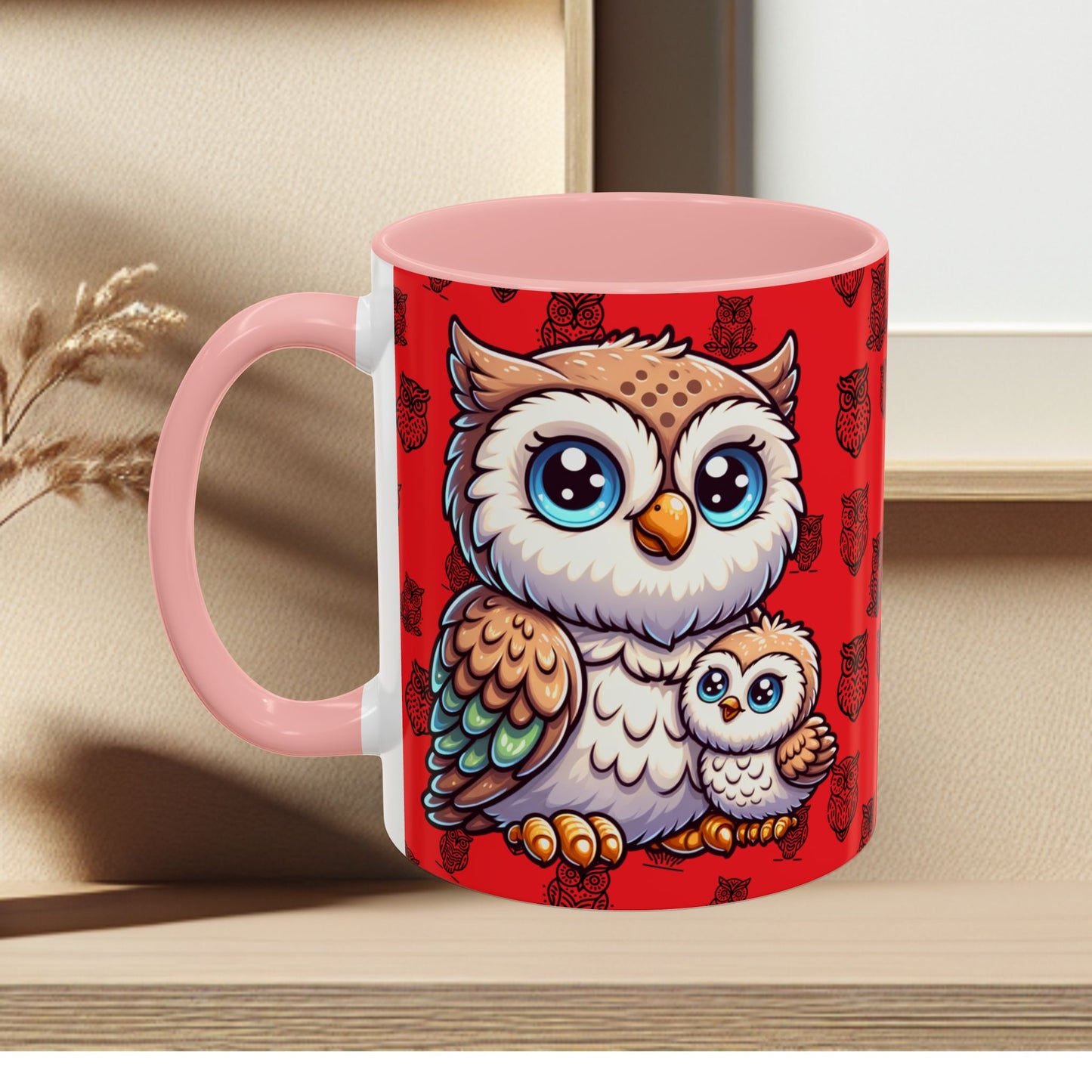 Red Coffee Mug - Owl Family - Colorful Inspirational Owl Design