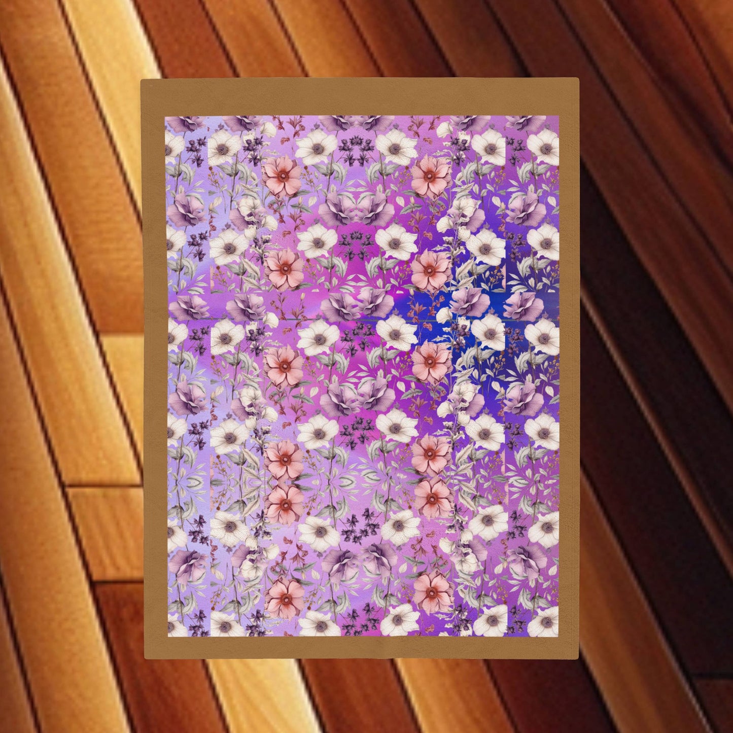 Plush Blanket - Floral with Purple Background and Gold Border