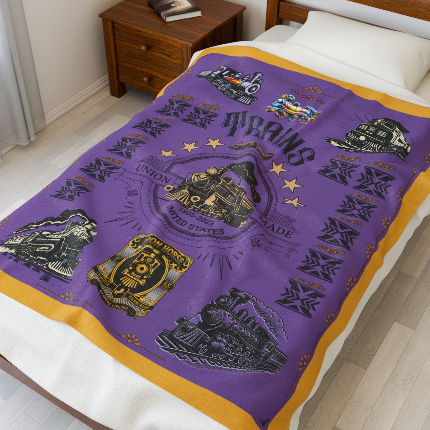 Trains 30" x 40", 50" x 60", 60" x 80" Velveteen Plush Blanket