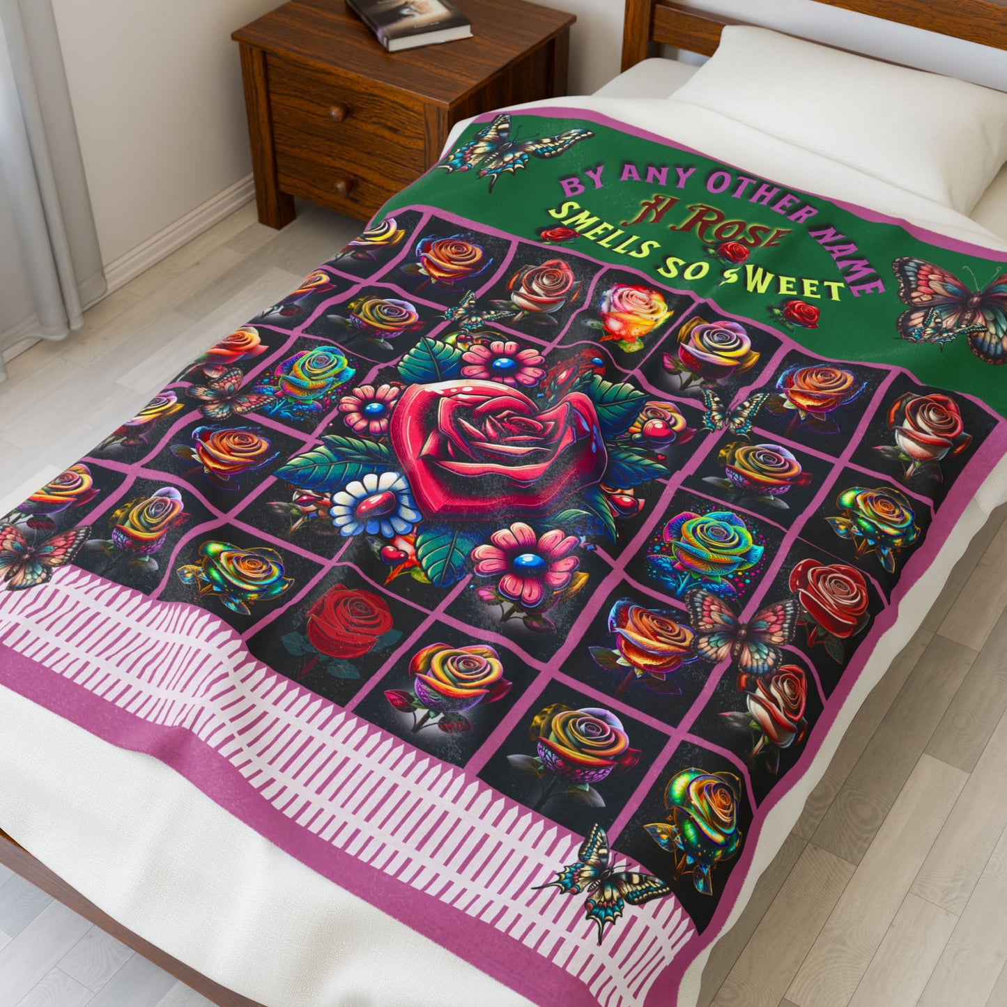 Pink By Amy Other Name Colorful Floral Velveteen Plush Blanket 60" X 80", 50" x 60", 30" X 40"